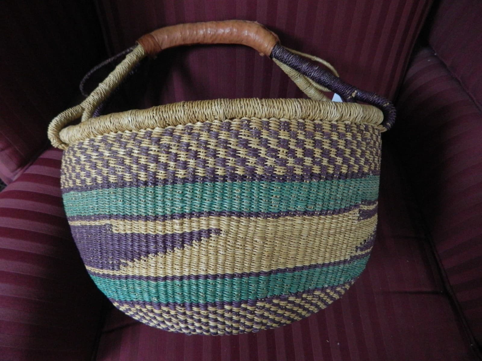 Lot of 2 Authentic Large Small African Ghana Market Baskets NWT New Turquoise 5
