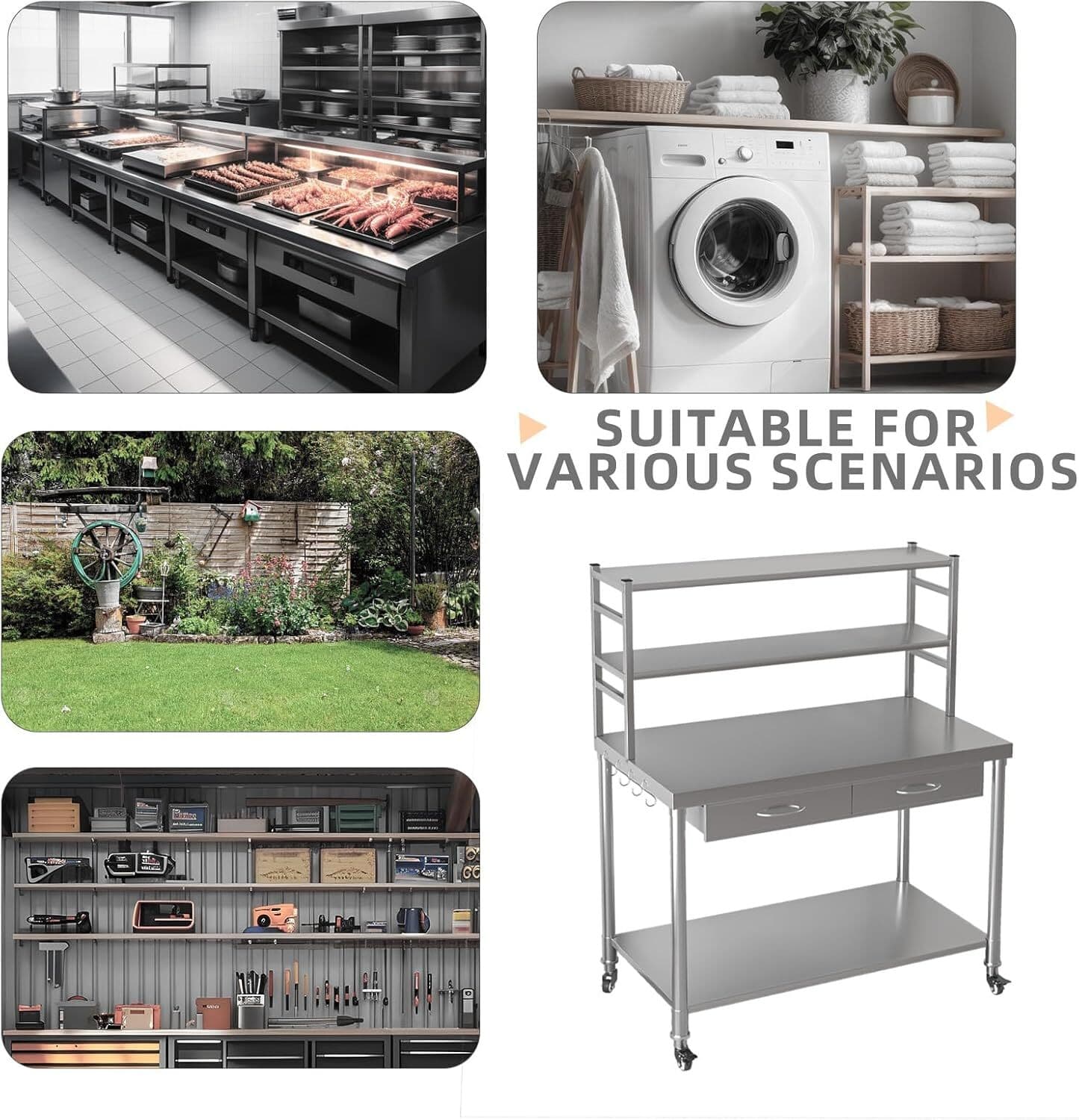 Stainless Steel Table with Shelves and Drawer Prep Table Work Tables Workbench 5