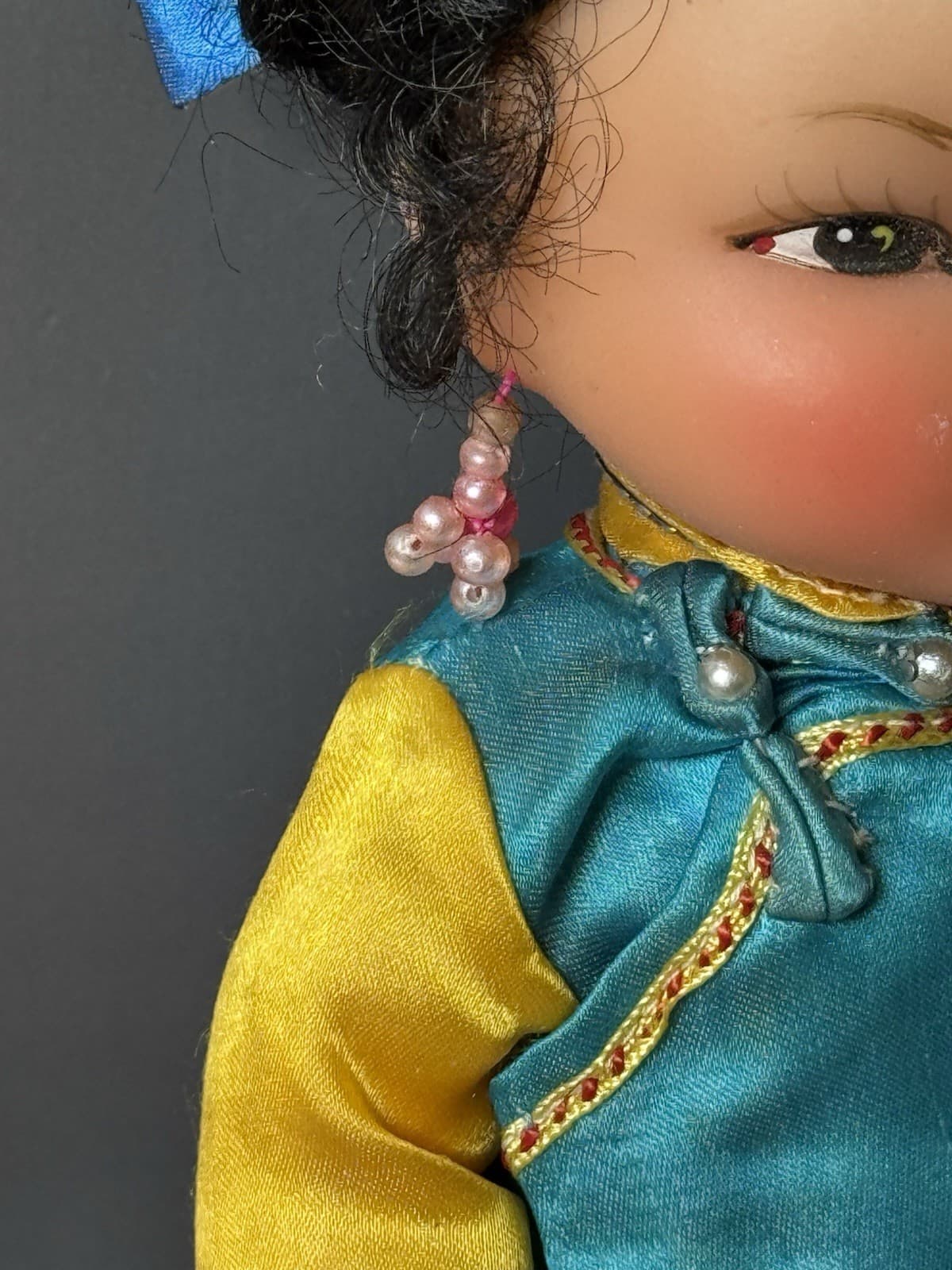 Vintage Chinese Folk Doll Rubber Face & Hands 8" Kimono 6