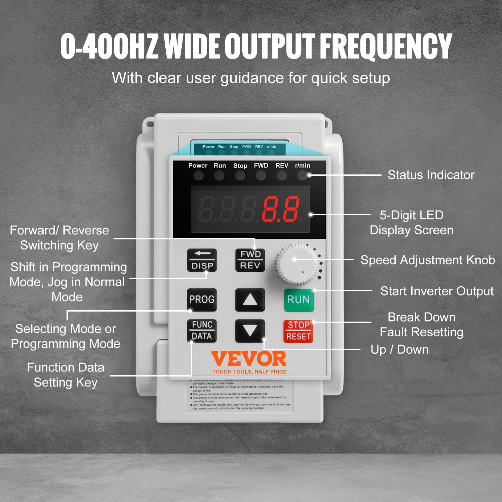 VEVOR VFD 2.2KW 10A 3HP Variable Frequency Drive for 3-Phase Motor Speed Control 3