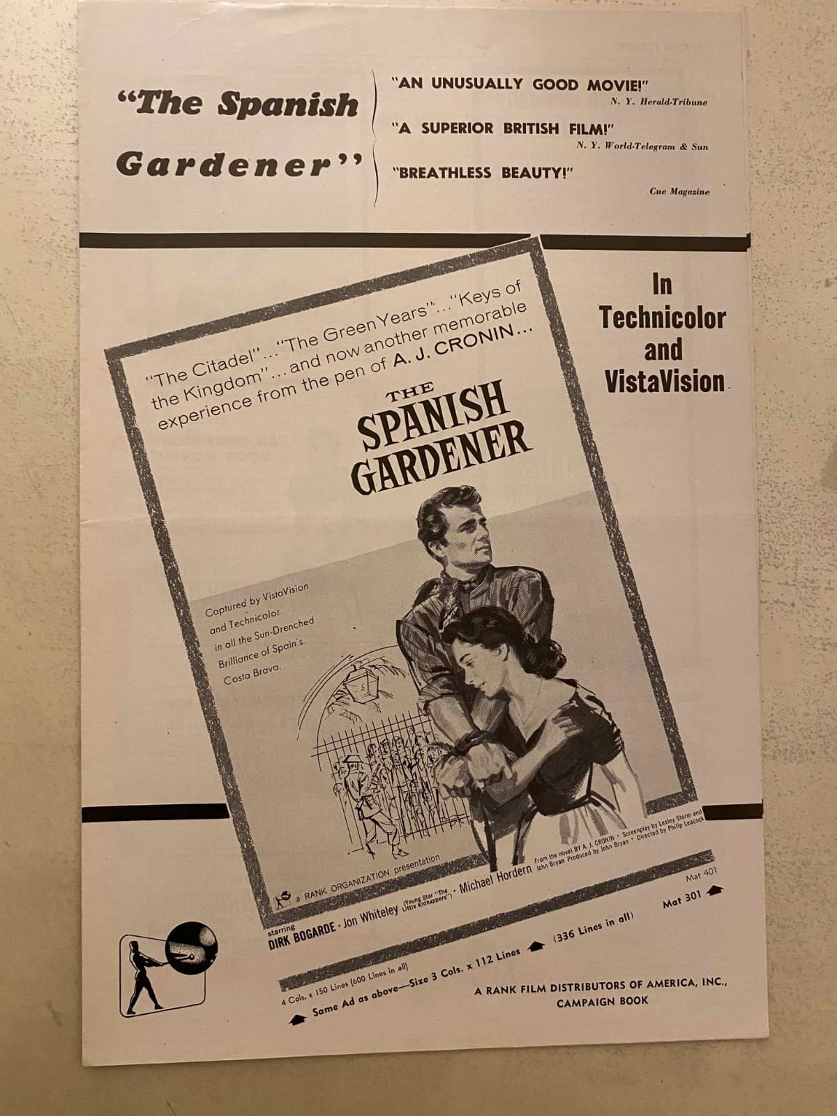 The Spanish Gardner Pressbook 1957 Dirk Bogarde, John Whiteley, Cyril Cusack