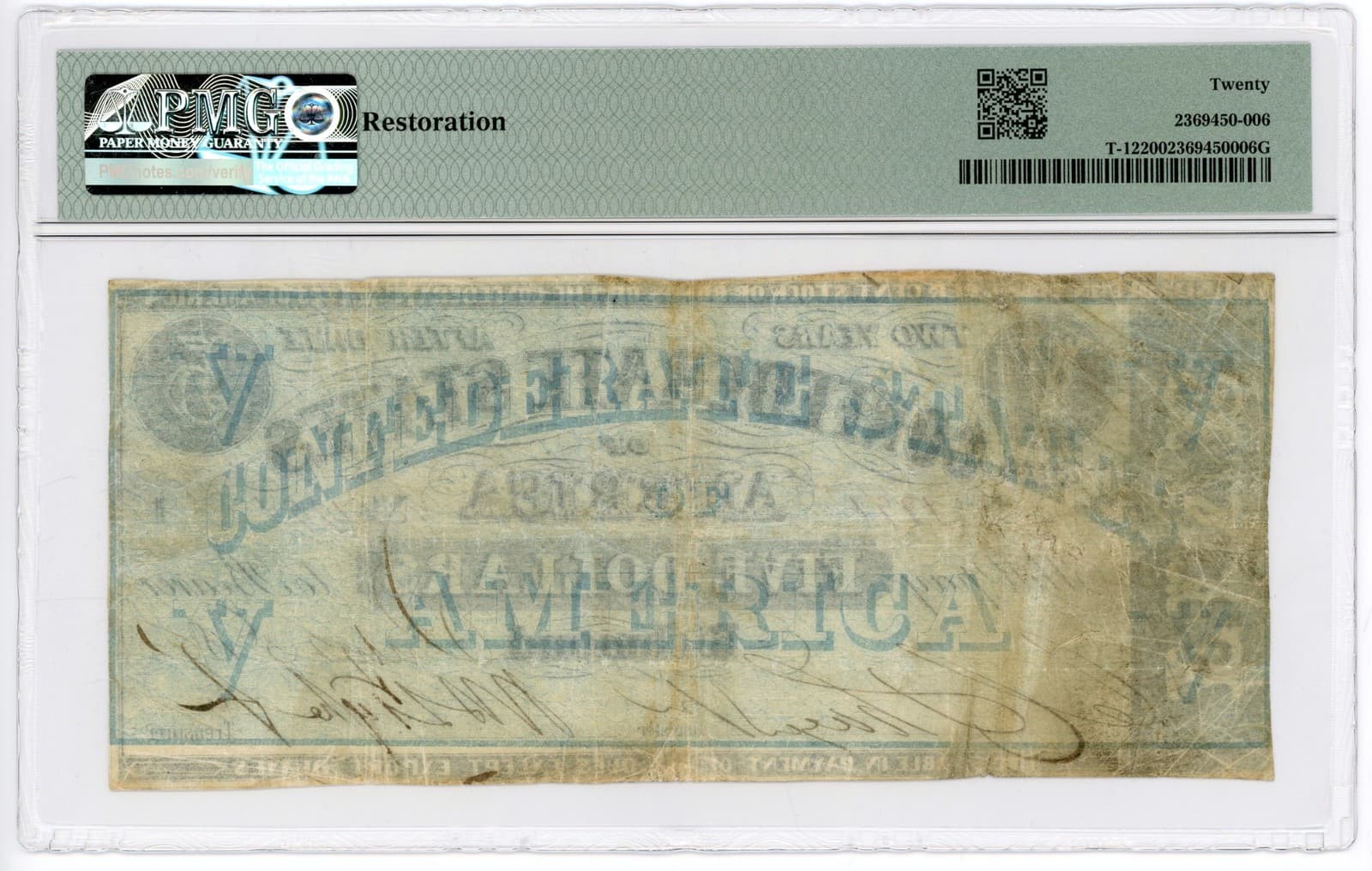 1861 T-12 $5 The Confederate States of America Note - CIVIL WAR Era PMG VF 20 2