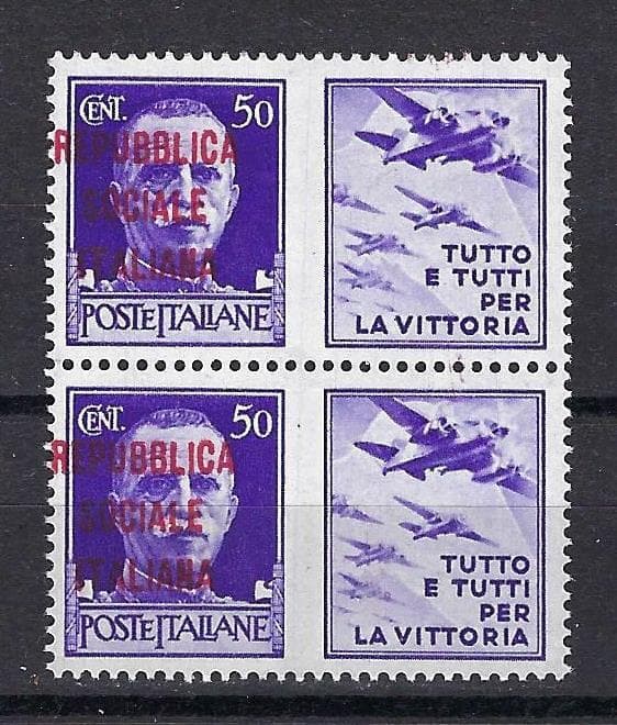 Italian Social Republic 1944 Sc# 16 overprint shifted pair Plane pair MNH