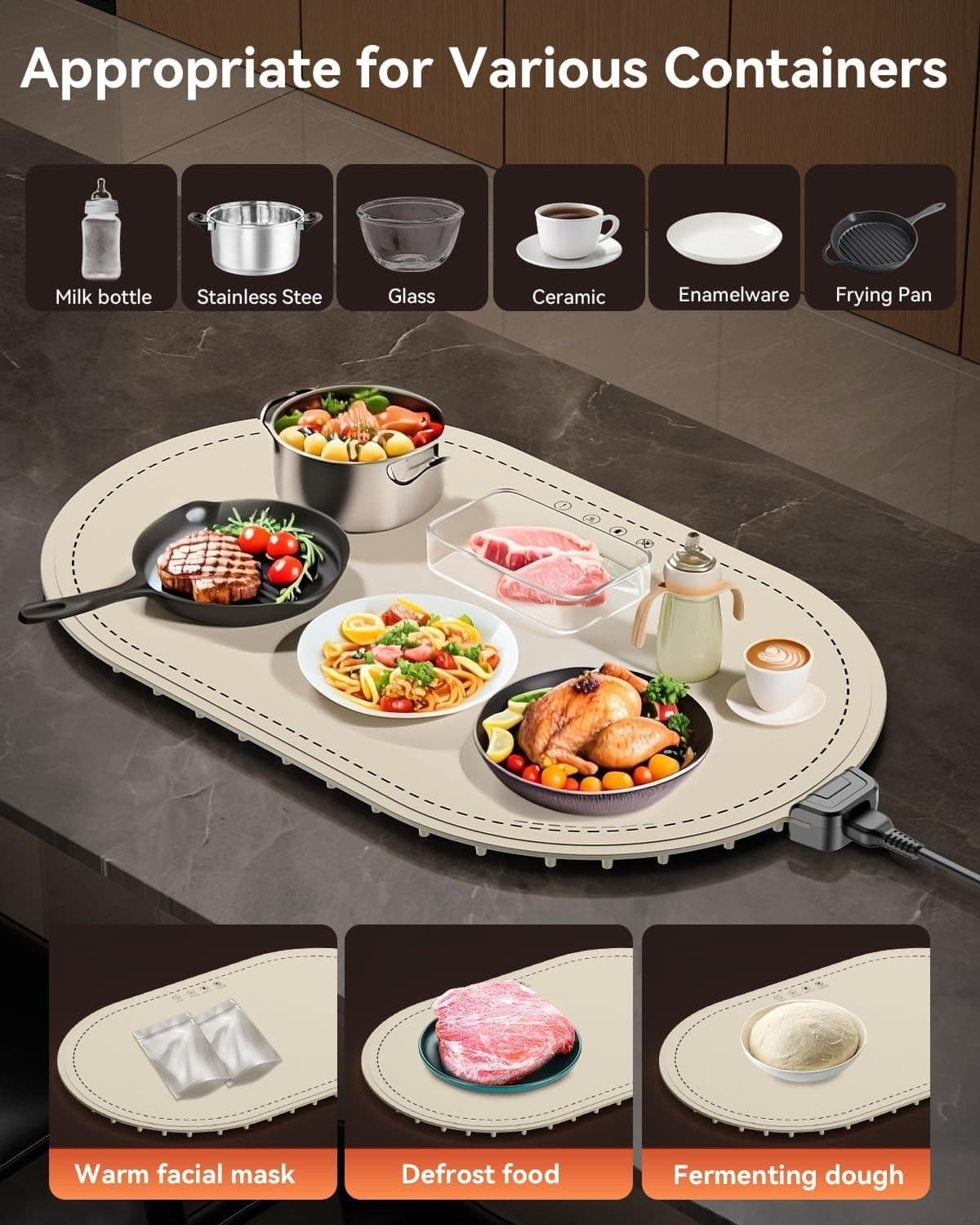Warming Mat for Food, Food Warming Mat with Heat Insulation Pad, Fast Full-Surfa 3