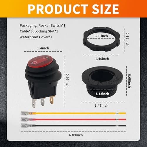 Car Rocker Switch 12V & 24V,Round Toggle Switch 12V with LED Light Design & Red 3