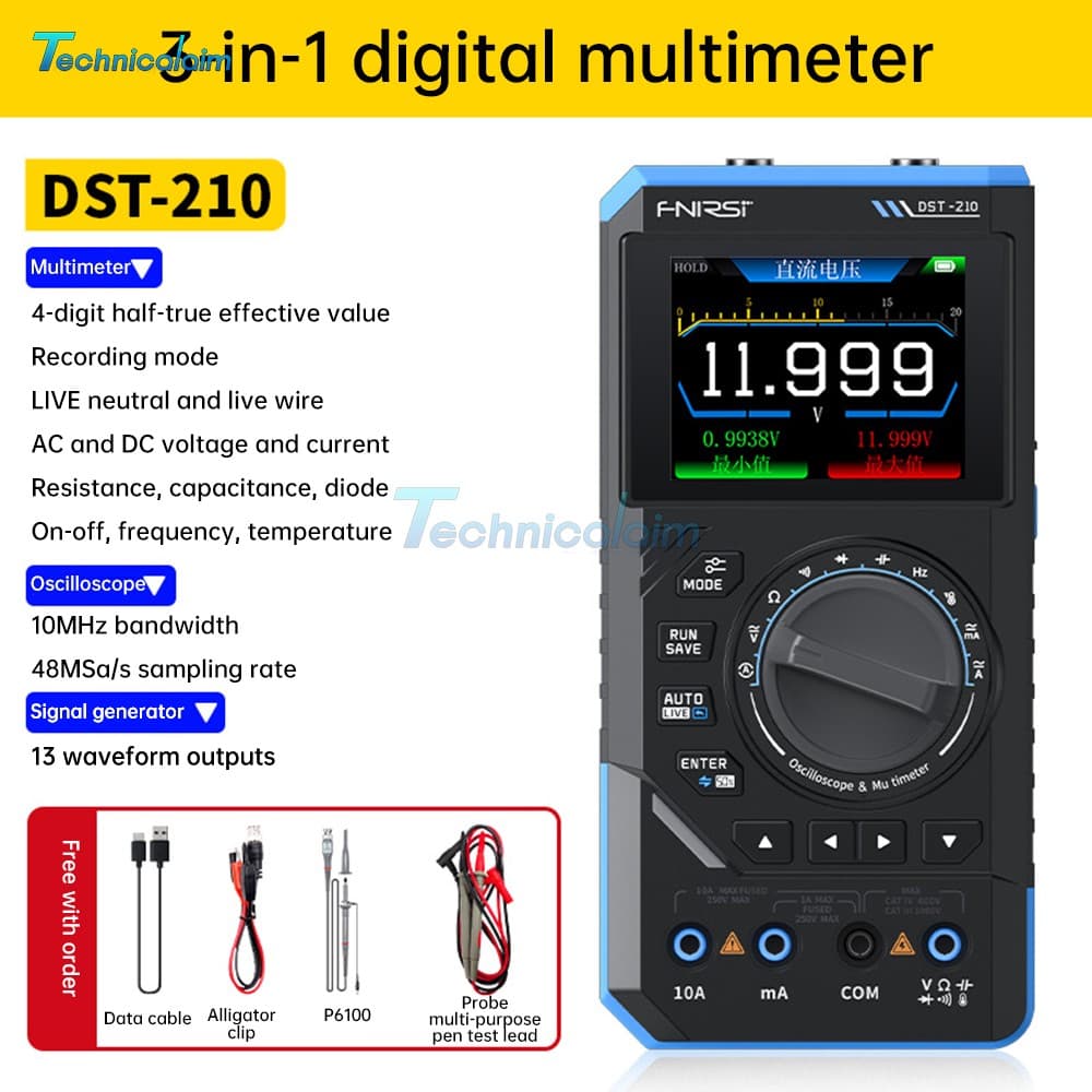 FNIRSI DST210 Digital Oscilloscope Multimeter Signal Generator AC/DC 48MSa/s US 3