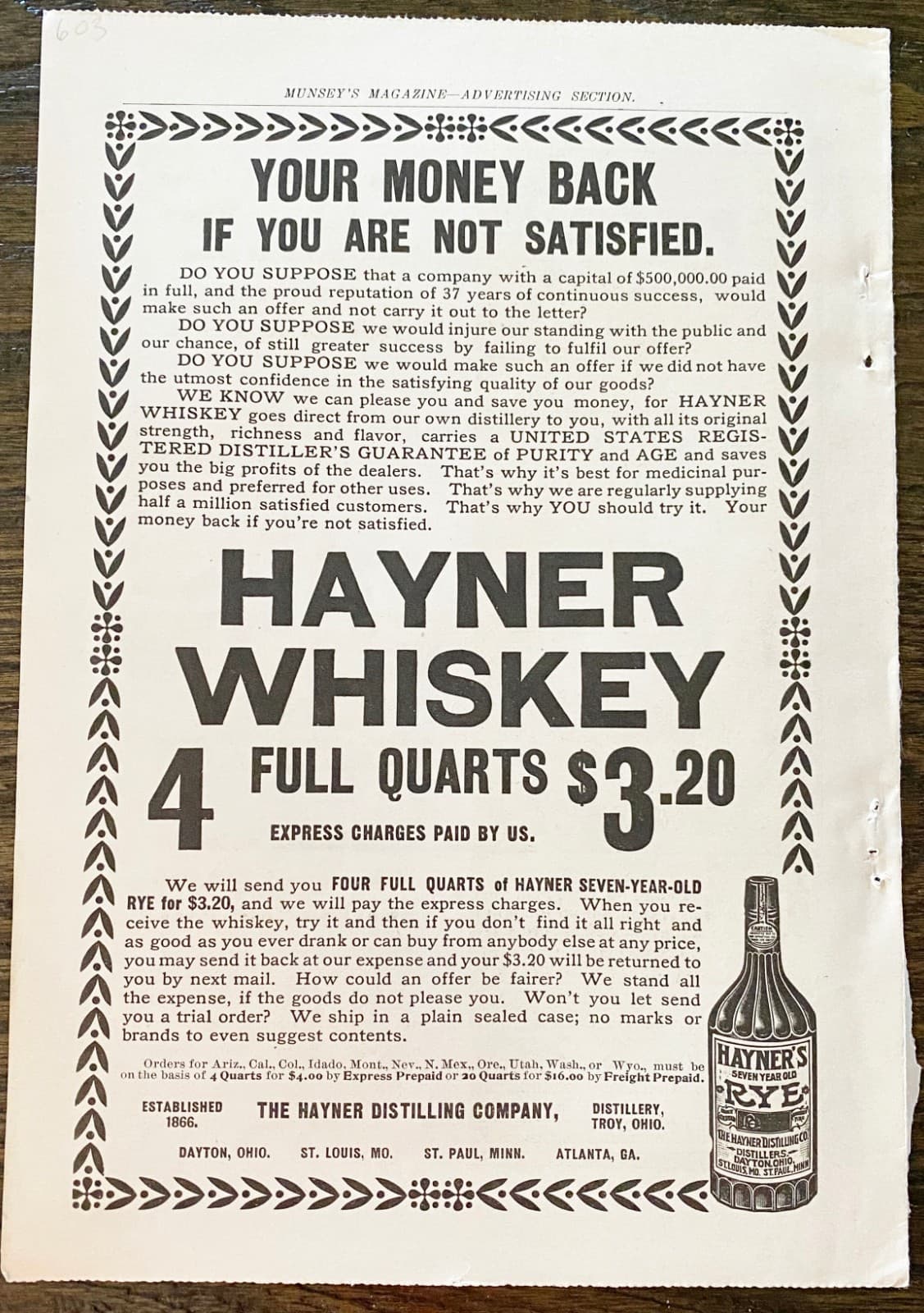 HART SCHAFFNER&MARX Men's Fine Clothing Inspection &Hayner's Whiskey Vtg 1903 Ad 3