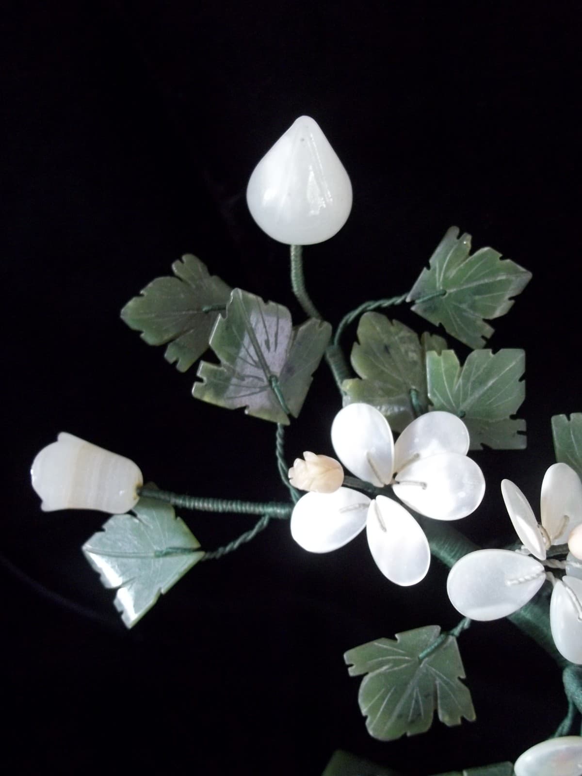 Vintage Mother of Pearl Chinese Bonsai Tree Jade Style Agate Carved stone 7.5" 4