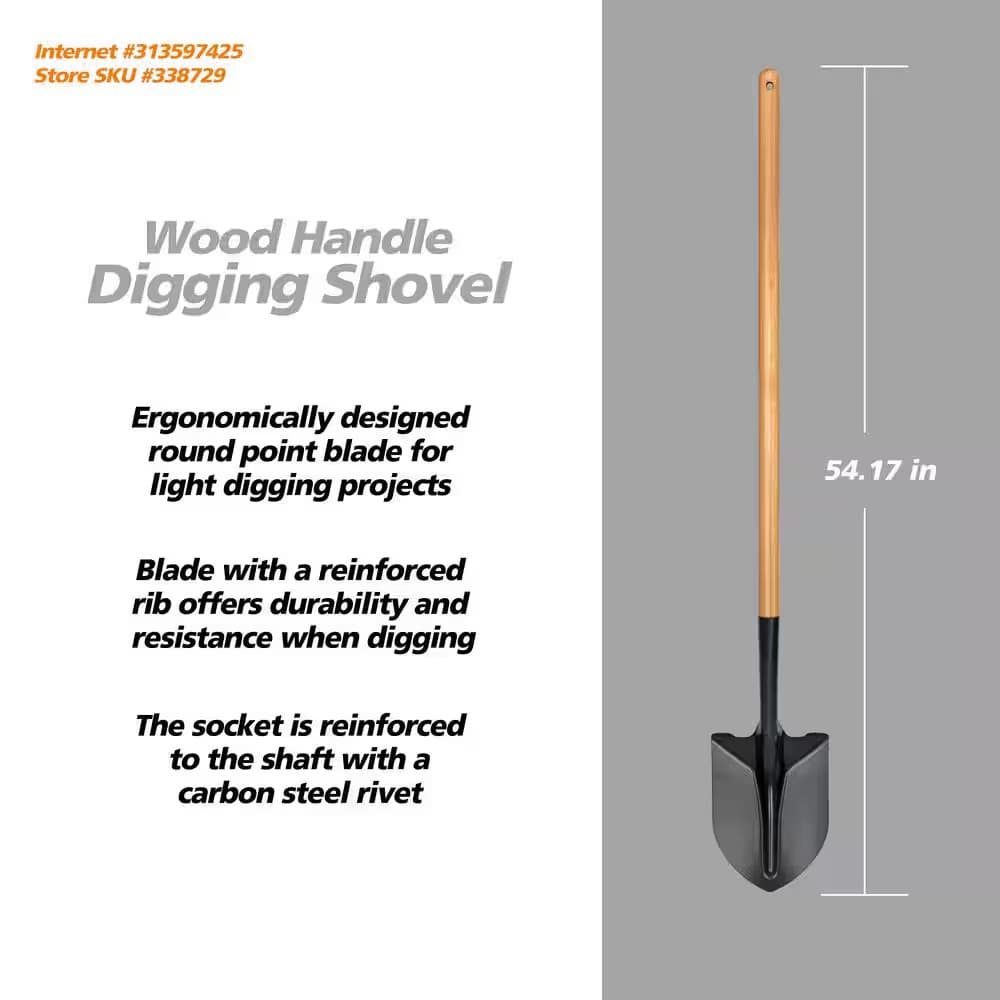 43.3 In. L Wood Handle Digging Carbon Steel Shovel 3