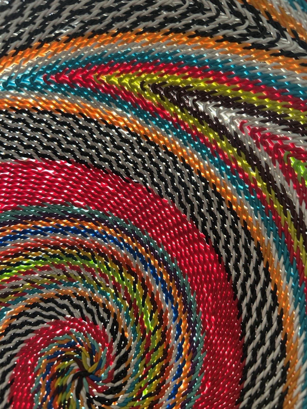 South African Zulu Woven Telephone Wire Basket 12 Color Spiral Design, 14.5 inch 5