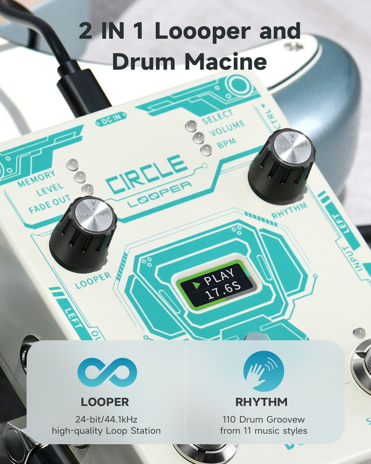 Donner Circle Looper Effect Pedal Drum Machine Tap 40 Slot 160 min Loop Time 5