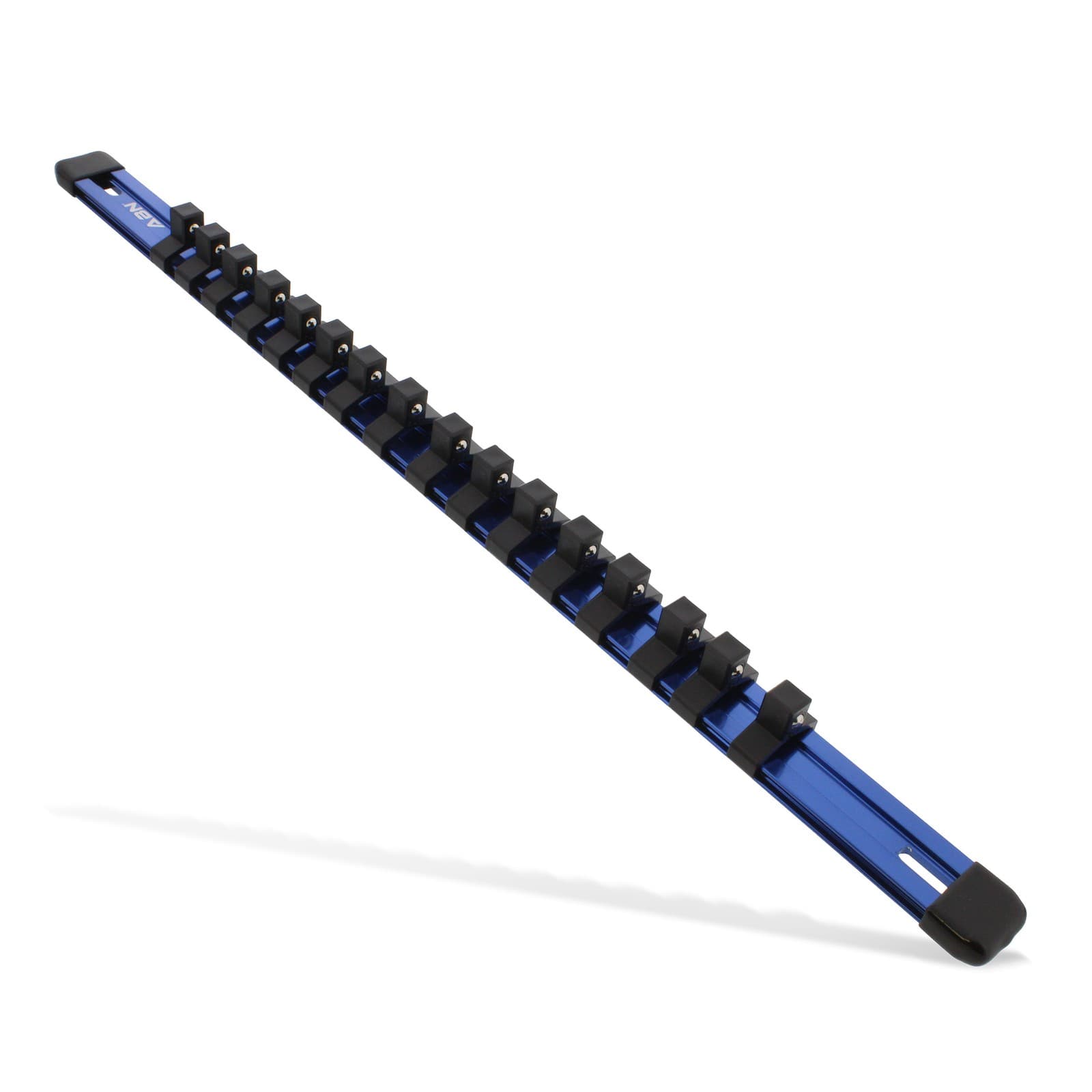 ABN Blue Aluminum SAE 3/8" Inch Drive Socket Holder Rail & Clips Tool Organizer