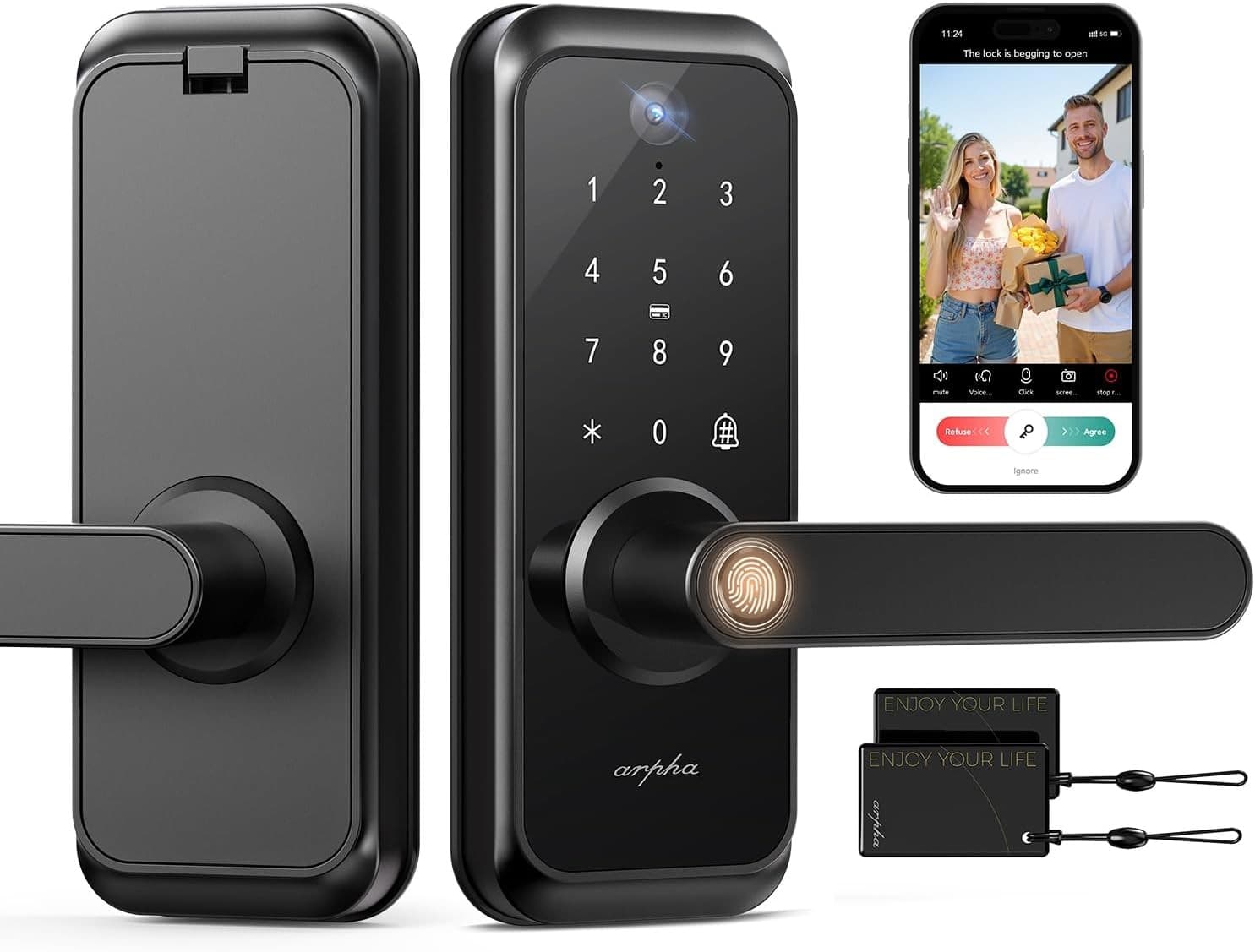 LNDU Keyless Smart Door Lock Fingerprint Wi-Fi APP Video Camera 2-Way Audio IP65