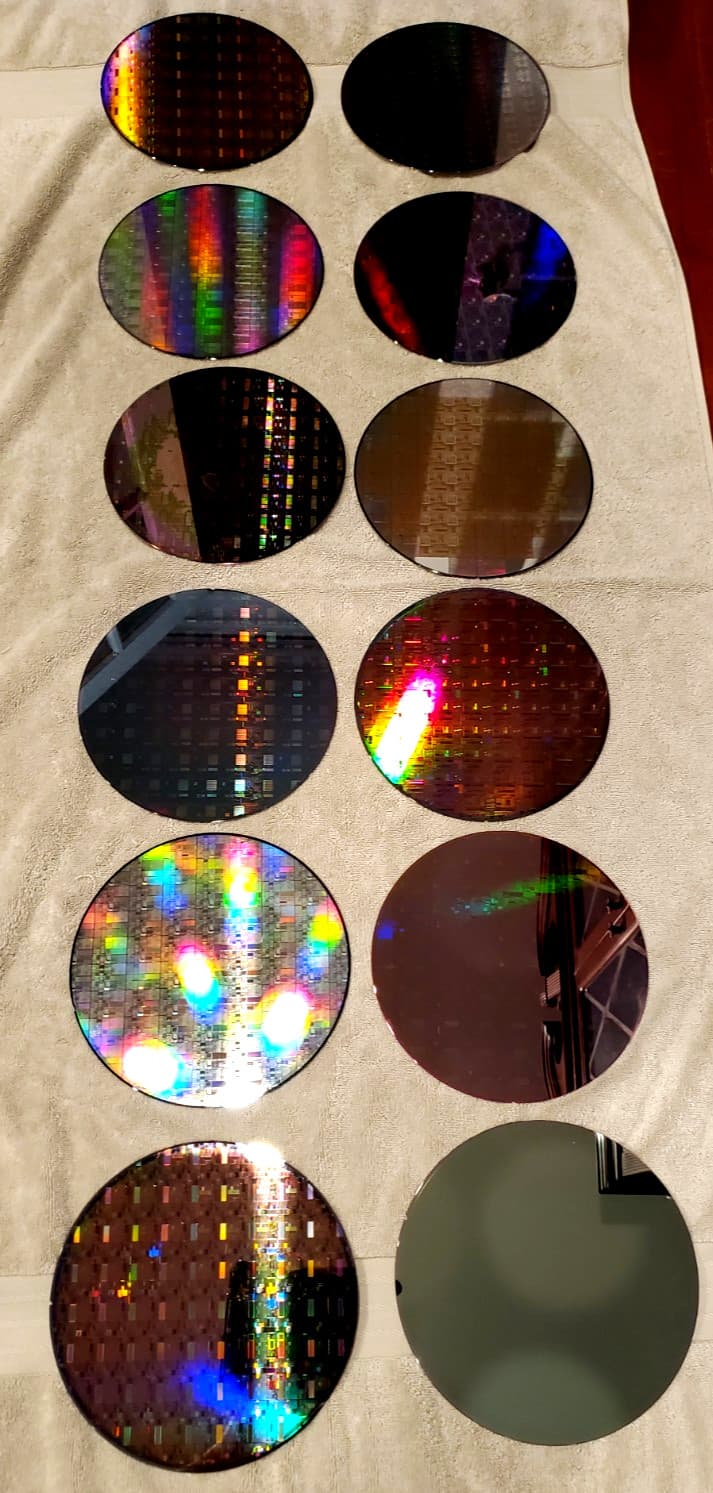 12 PC Lot Genuine Semiconductor Silicon 200mm 8" Wafers IC Chip Litho Design #LA 5