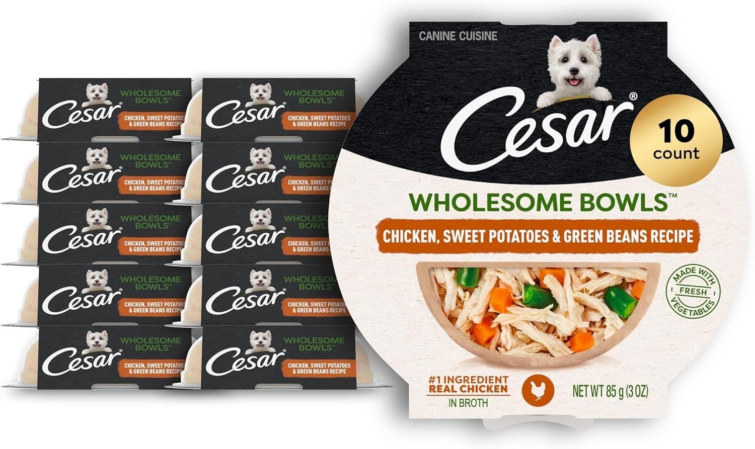 CESAR WHOLESOME BOWLS Wet Dog Food Chicken Sweet Potato & Green Bean Pack of 10
