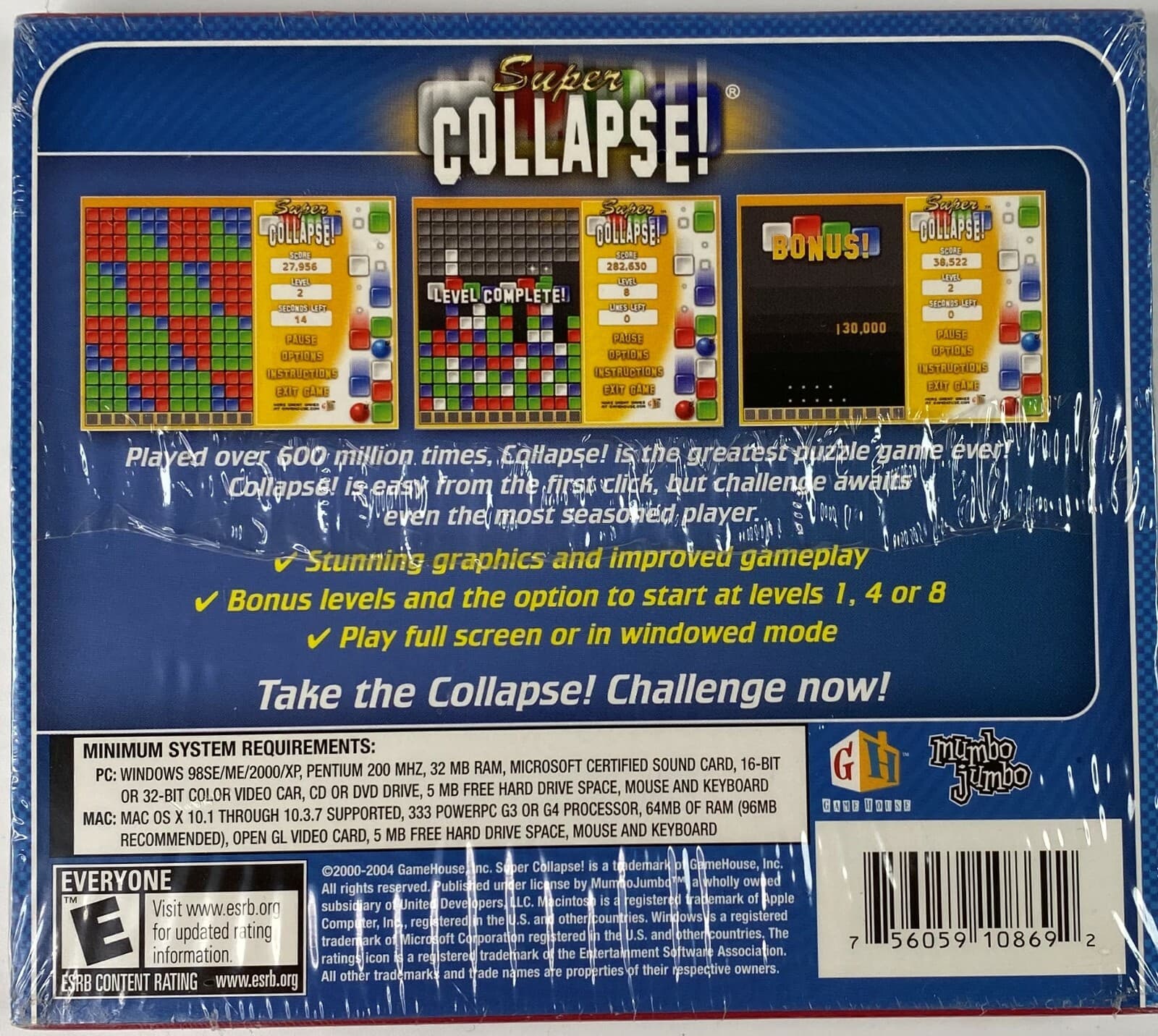 Super Collapse! CD-ROM Software for PC and Mac Factory Sealed, NEW 2