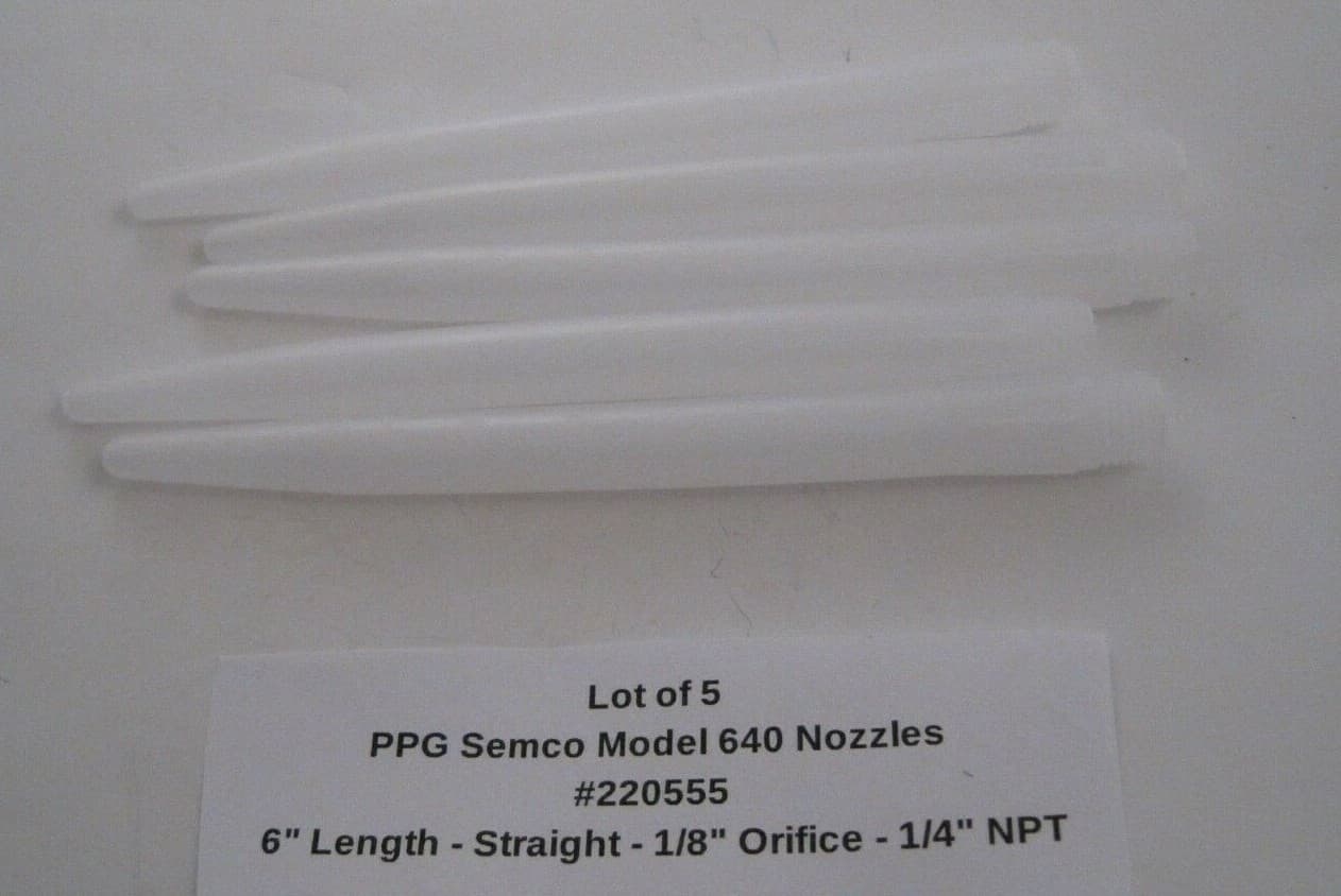 Lot of 5 PPG Semco Model 640 Nozzles 6" Length - 1/8" Orifice - 1/4" NPT -  3
