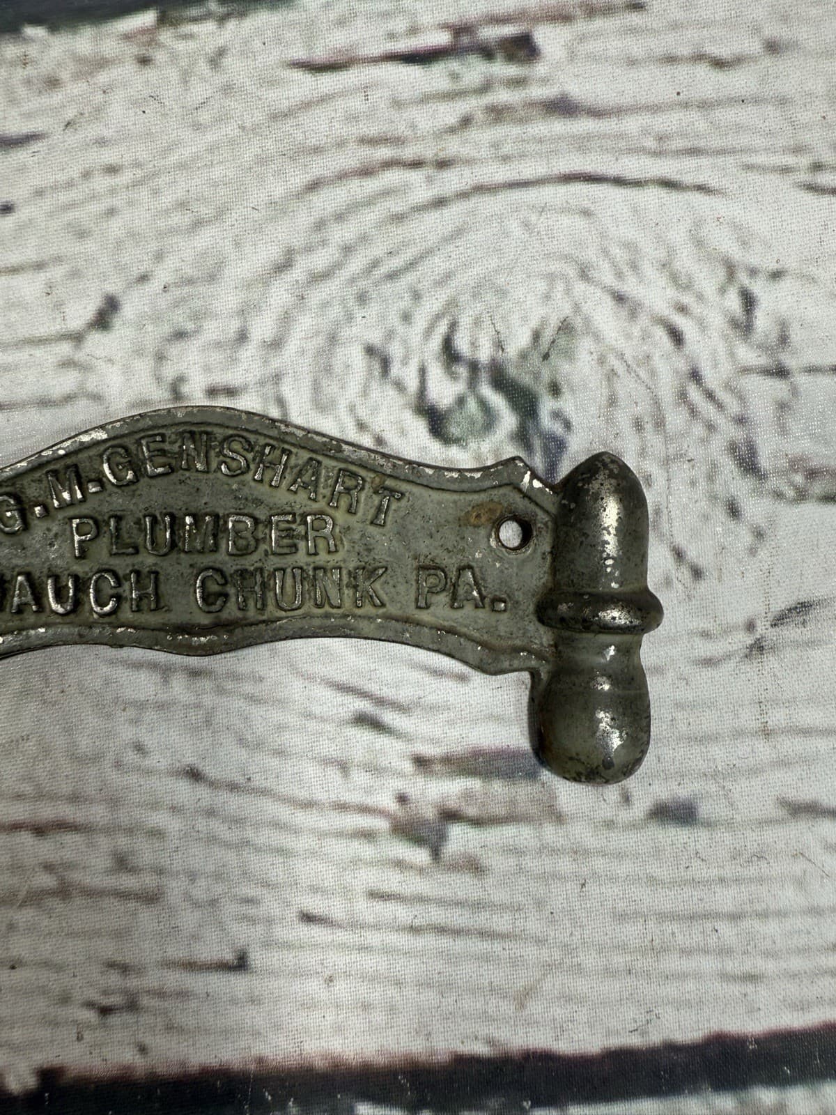 VTG G.M. Genshart Plumber East Mauch Chunk PA RARE Cast Iron Business House Sign 3