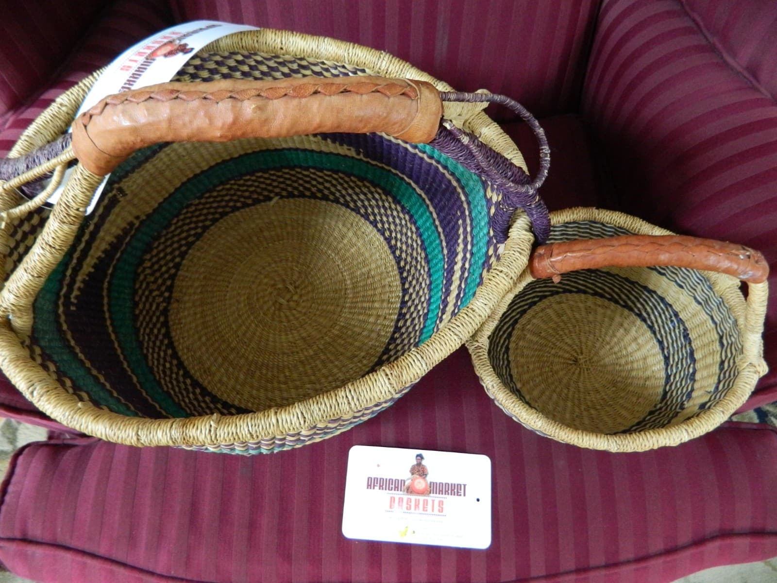 Lot of 2 Authentic Large Small African Ghana Market Baskets NWT New Turquoise 2