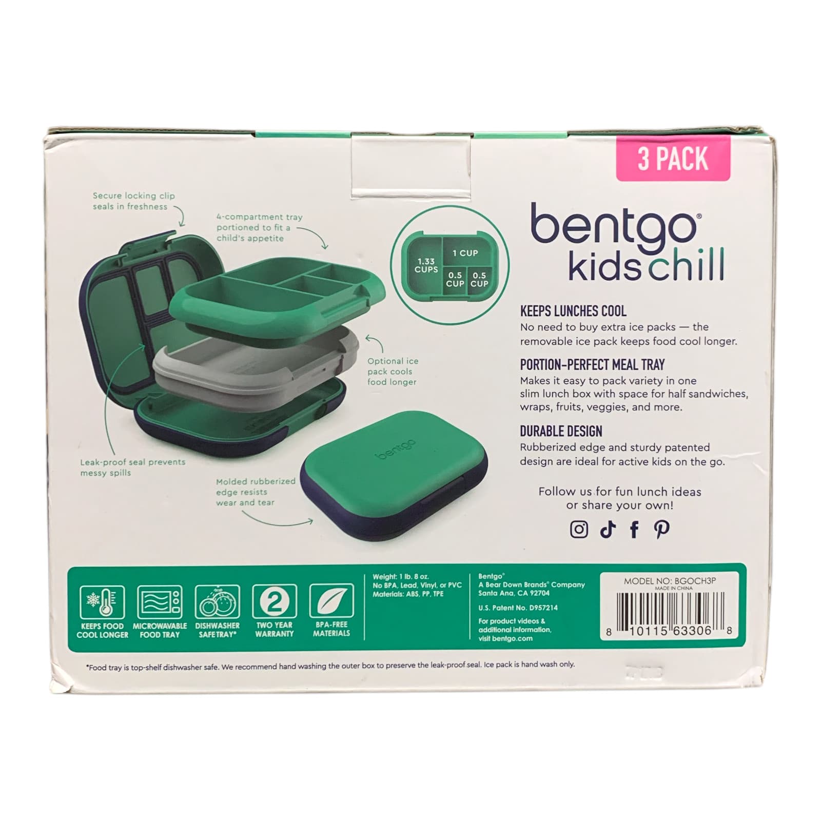 Bentgo Kids Chill Leak-Proof Kids Lunch Box 3-Pack with Removeable Ice Packs 2