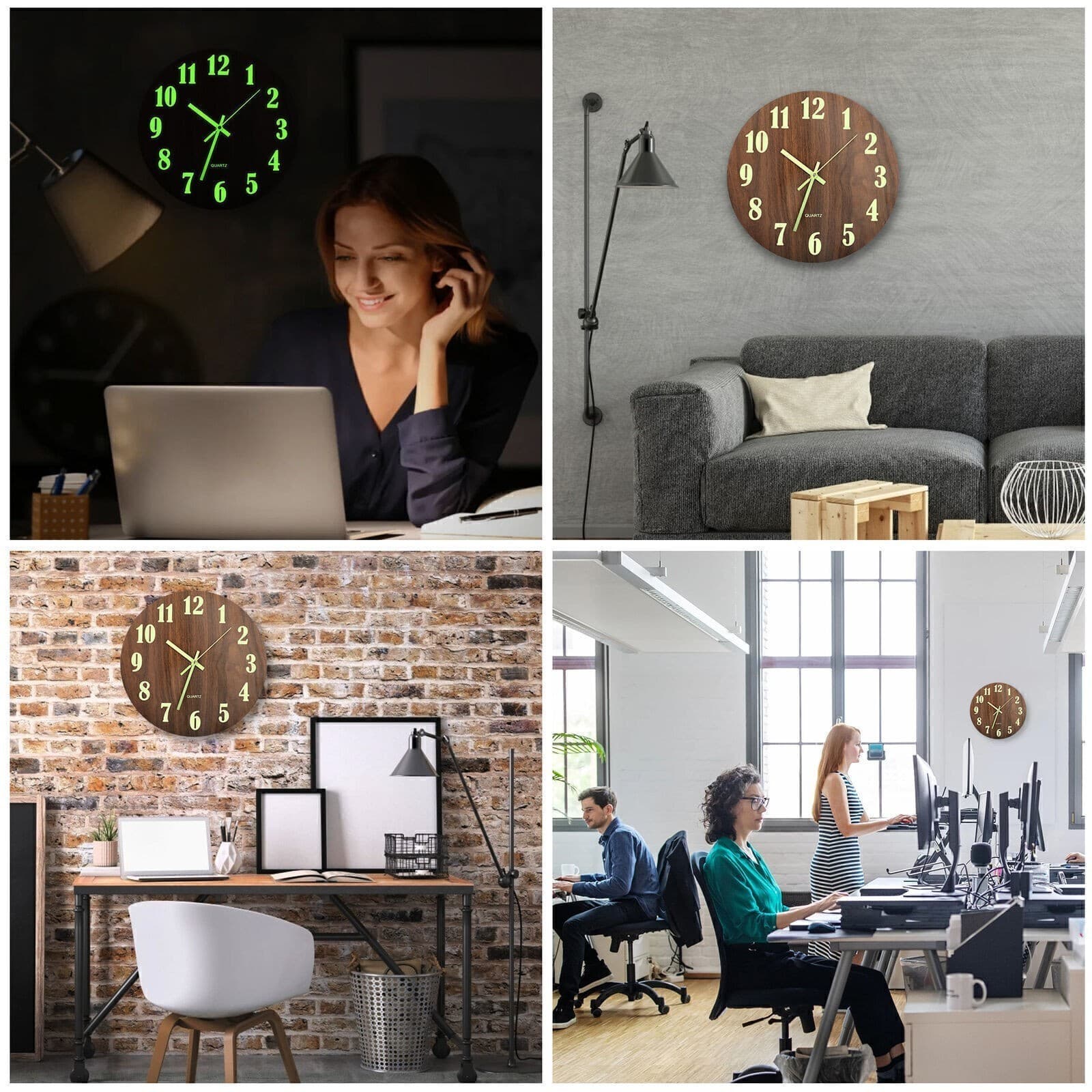 12'' Wall Clock Large Luminous Quartz Night Light Glow In The Dark Silent Home 5