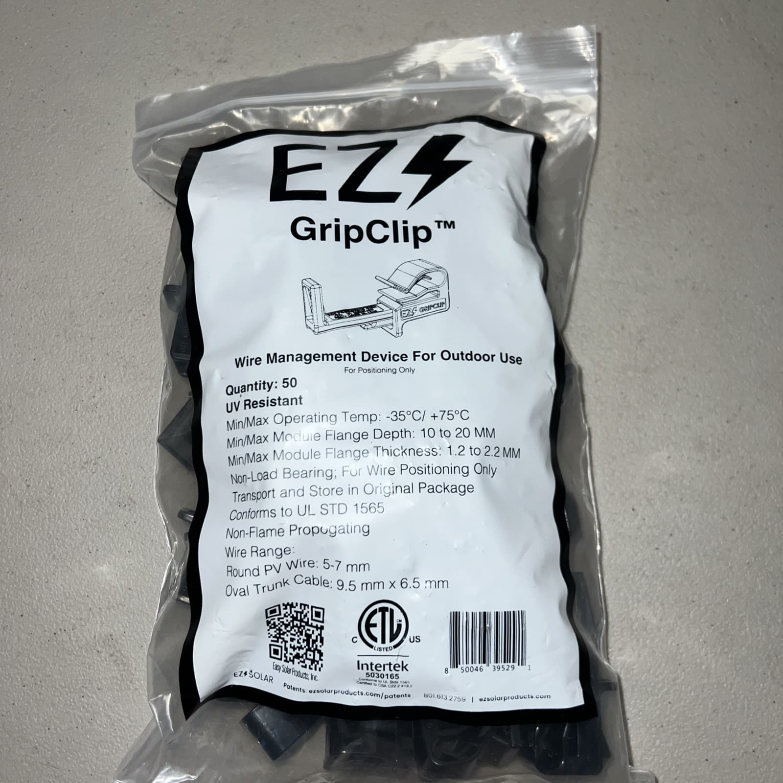 Grip Clip Wire Management Device for Outdoor Use Intertek EZ Solar 50 pieces