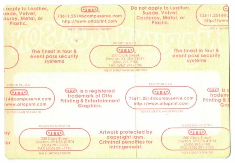 Marilyn Manson Green Cloth Backstage Pass. OTTO 2