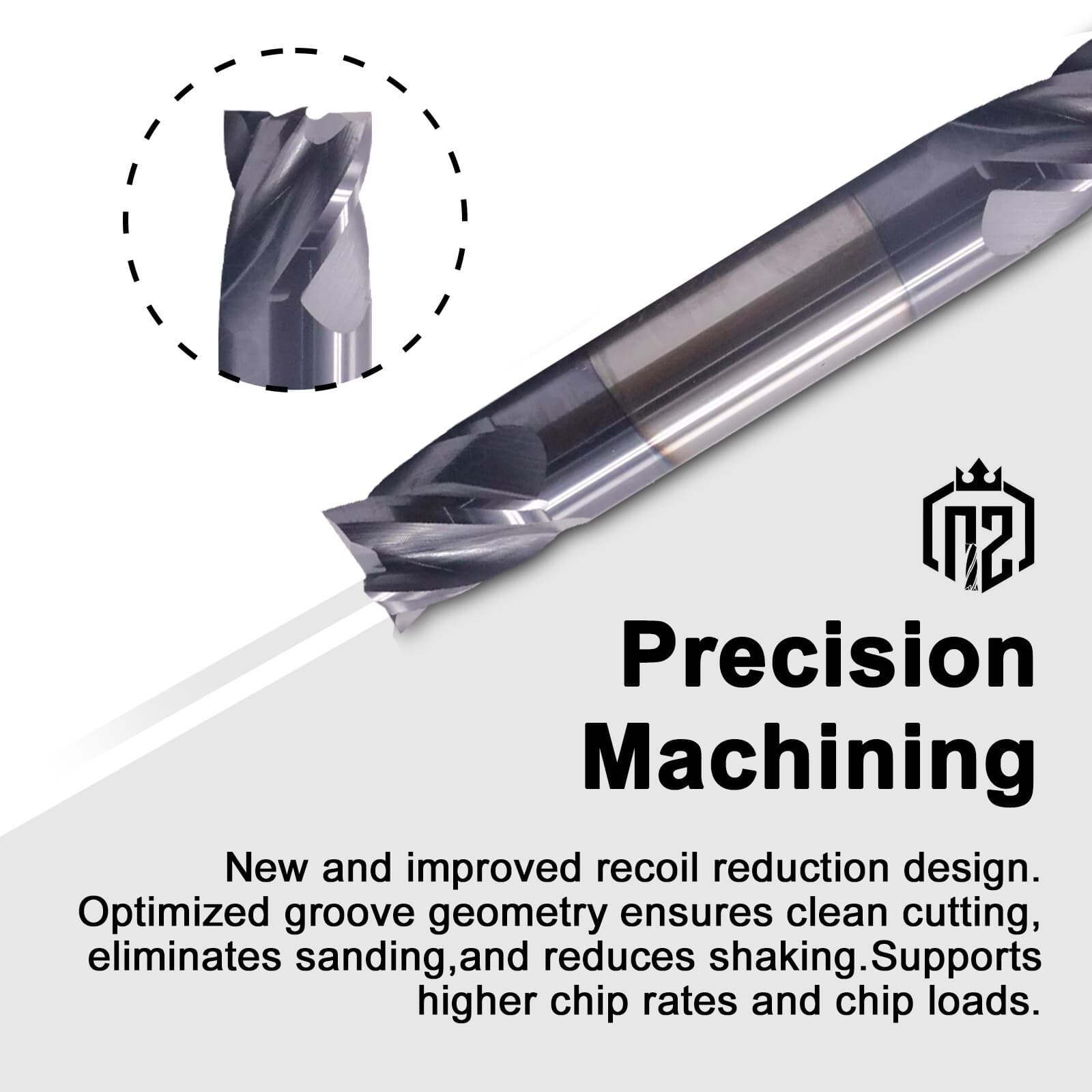 4 Flute 1/4"x 1/2" x 2-1/2" Solid Carbide  End Mill - Double End - AlTiN Coated 3