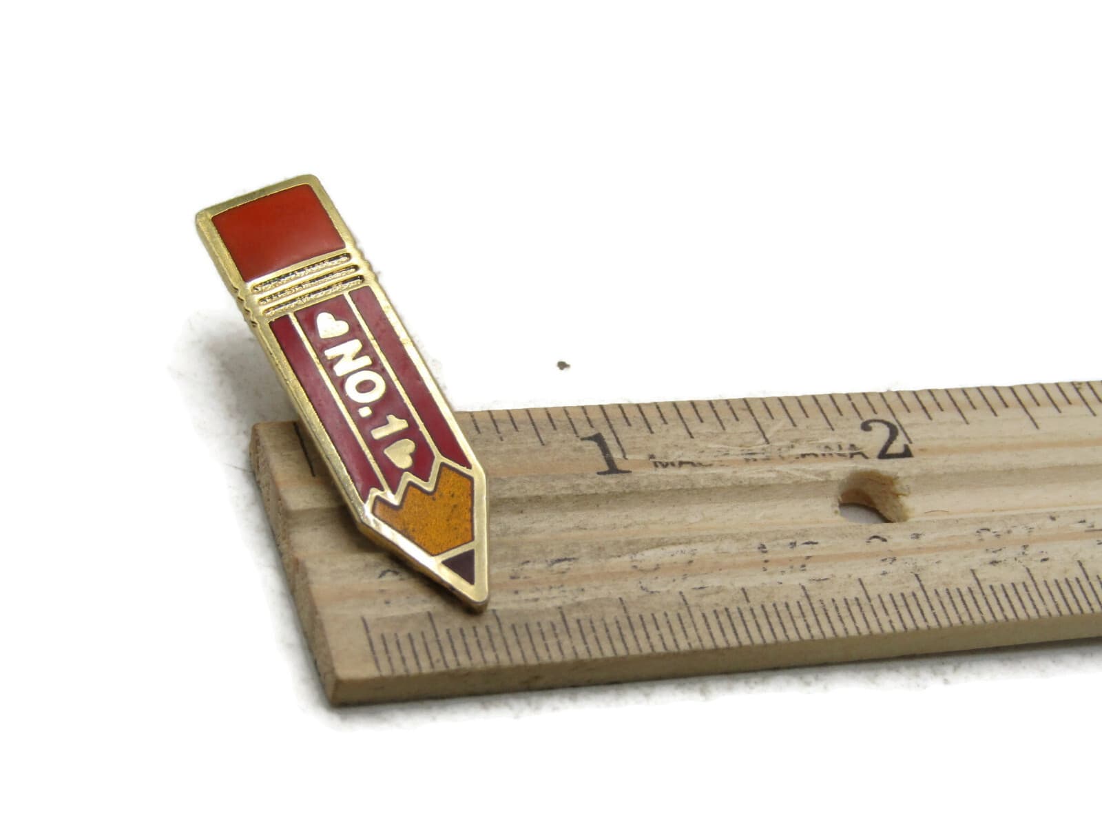 NO. 1 Pencil Pin Hearts Red Orange & Gold Tone 4