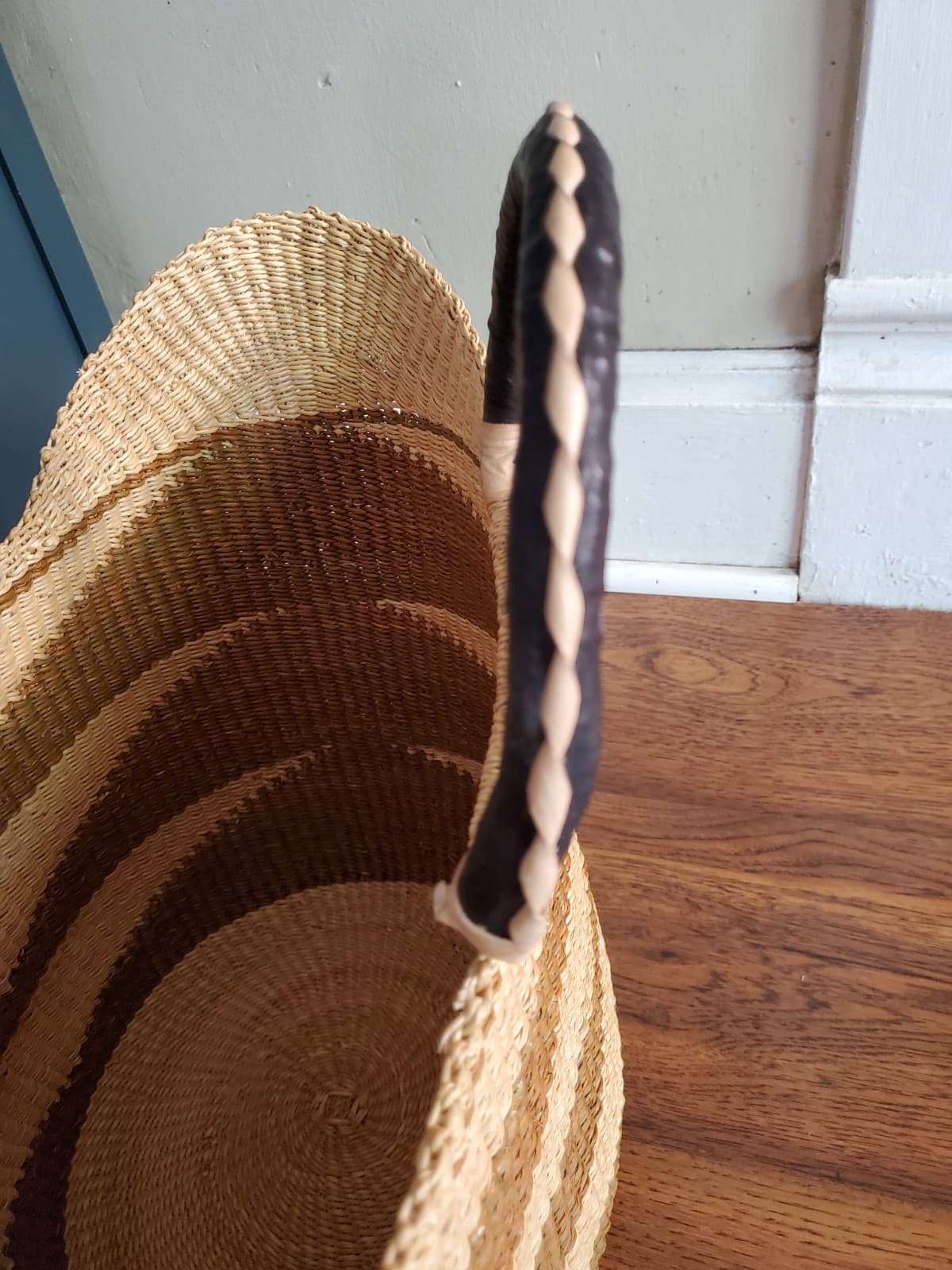 Handmade Large Woven Straw Leather Handle Bolga Market Tote Bag 4