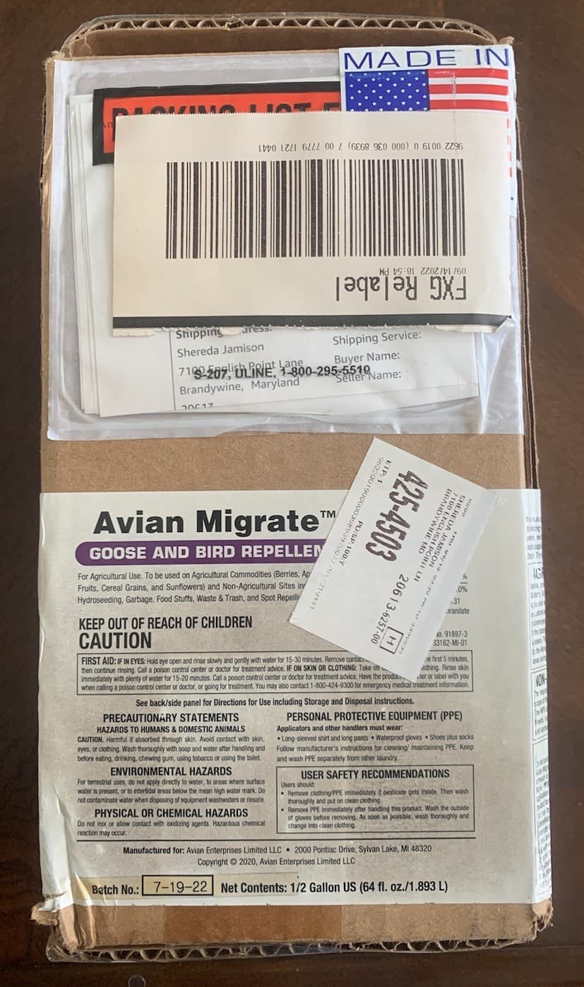 Avian Migrate Goose & Bird Repellent Concentrate 1/2 Gallon Sealed 6