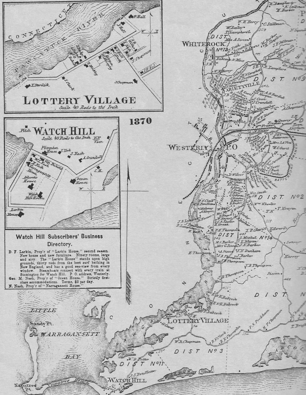 Westerly Watch Hill Misquamicut RI 1870 Map with Homeowners Names Shown 2