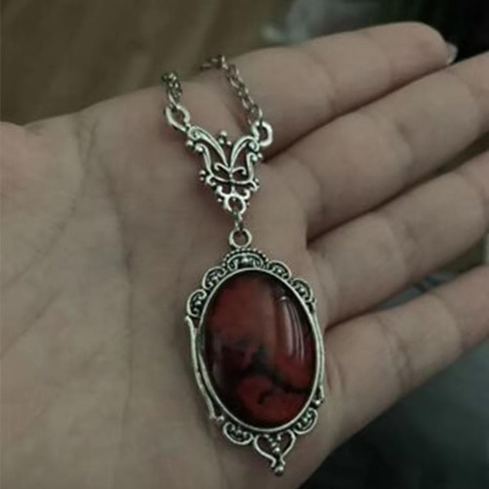 Vintage Red Stone Pendant Necklace  Silver Ox Oval Boho Jewelry for Women 3