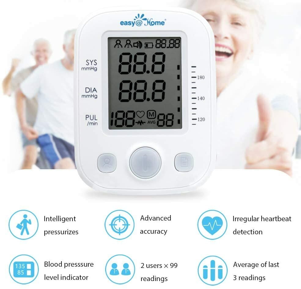 Easy@Home Digital Blood Pressure Monitor EBP‑020 – Upper Arm + Dual‑User Memory 2