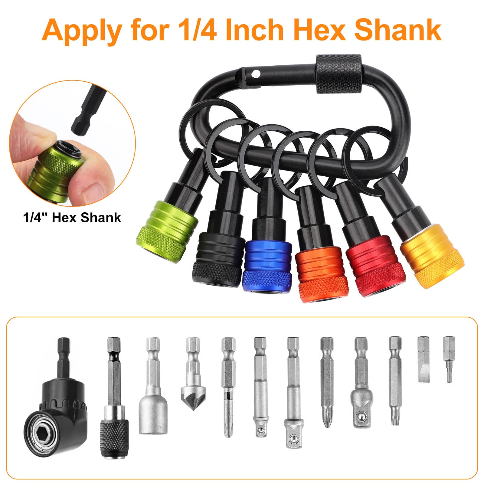 6Pcs 1/4" Hex Shank Screwdriver Drill Bit Holder Bit Set Quick Release Keychain 2