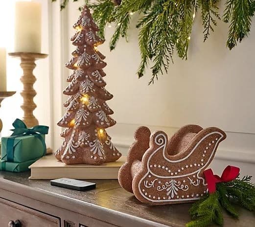 Sandra Lee 2-Piece Gingerbread Christmas Tree and Sleigh H479855