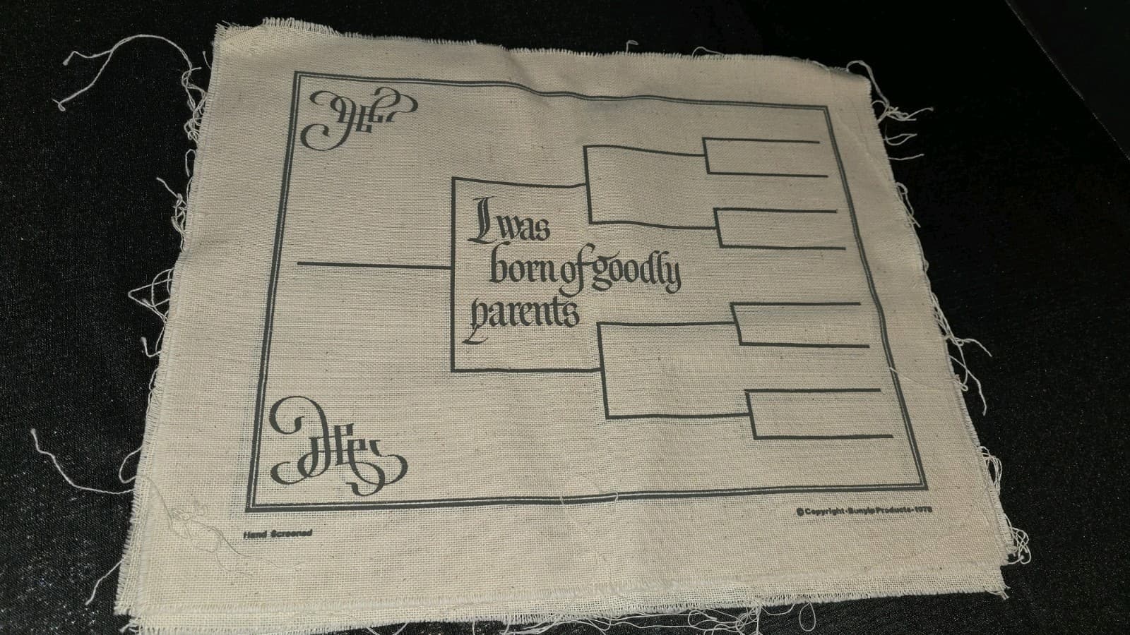 1978 Vtg. Fabric Pedigree Chart You Fill In *Banyup Born Of Goodly Parents 