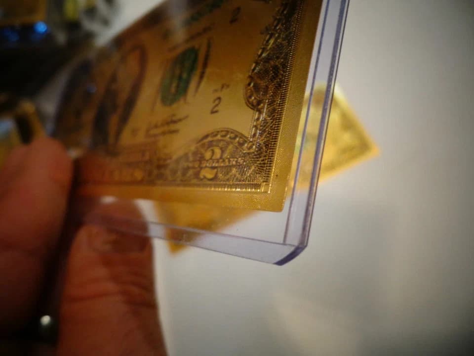 GOLD PLATED 2 DOLLAR USA  NOTE-GREEN SEAL-EACH IN RIGID PVC BILL HOLDER,NEW ITEM 6
