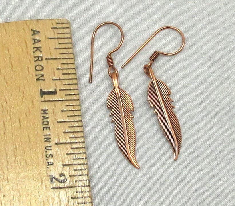 Native American  Made, Copper Feather Earrings,  Copper, Cherokee COA #CER1 2