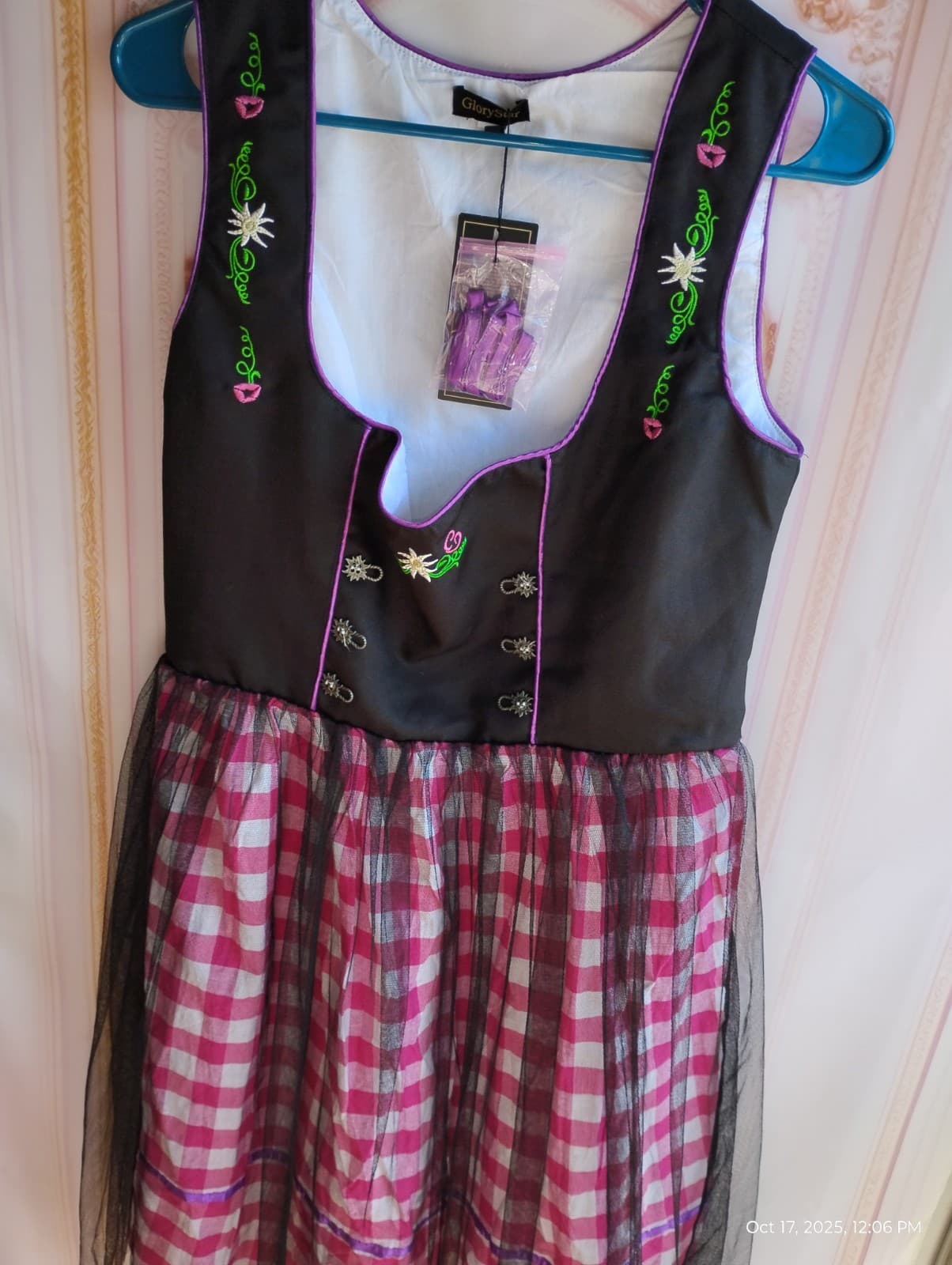 M-US 8. HALLOWEEN DIRNDL, Embroidered, 1Pc +Band,Black Tull covered Skirt 3