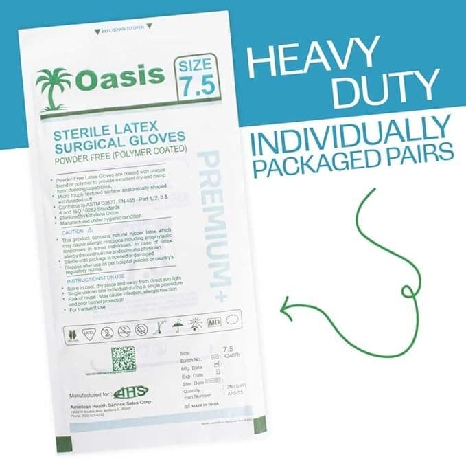 Sterile Latex Surgical Gloves, Size 7.5, Powder-Free, 50 Pairs/Box 5