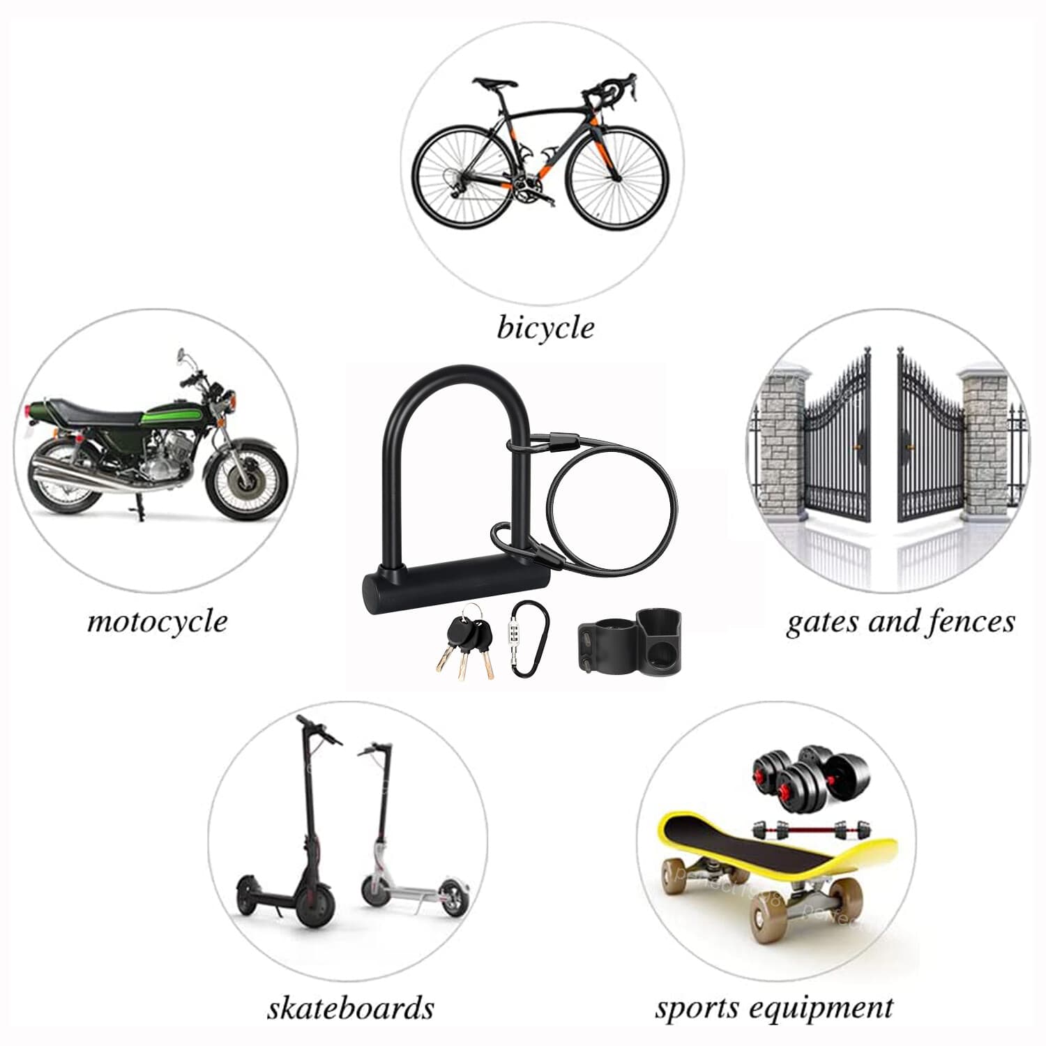 Heavy Duty Anti Theft ebike lock w/ 16mm Shackle 4ft Security Cable Bike U Lock 2