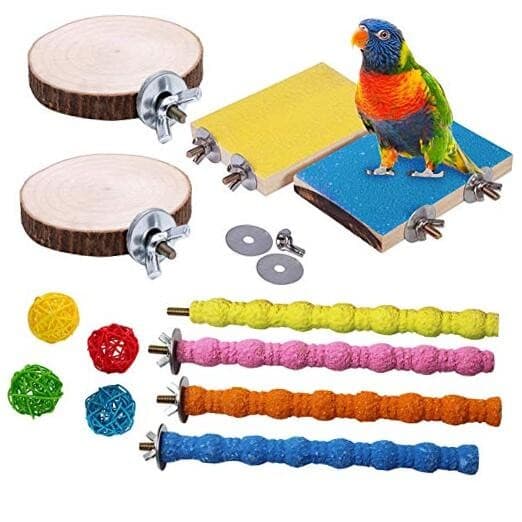 Parrot Perch Stand 12PCS Wood Bird Perch Stand Platform Paw Grinding Rough 