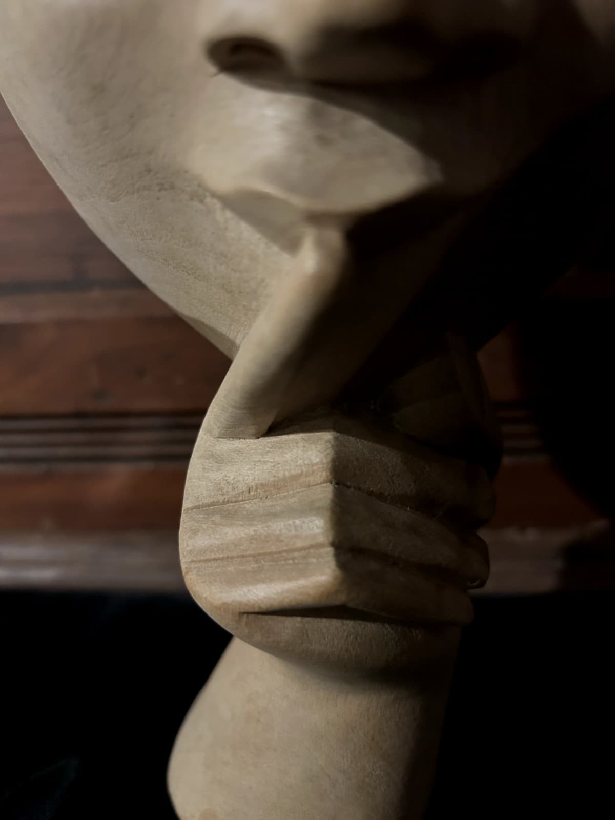 Indonesian Natural Wood Hand Carved Face Shhh Mask Ethnic Tribal Boho Wall Decor 2