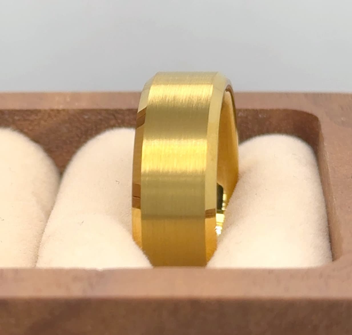 His and Her Handmade Gold Tungsten Flat Matching Wedding Bands Engagement Ring 4