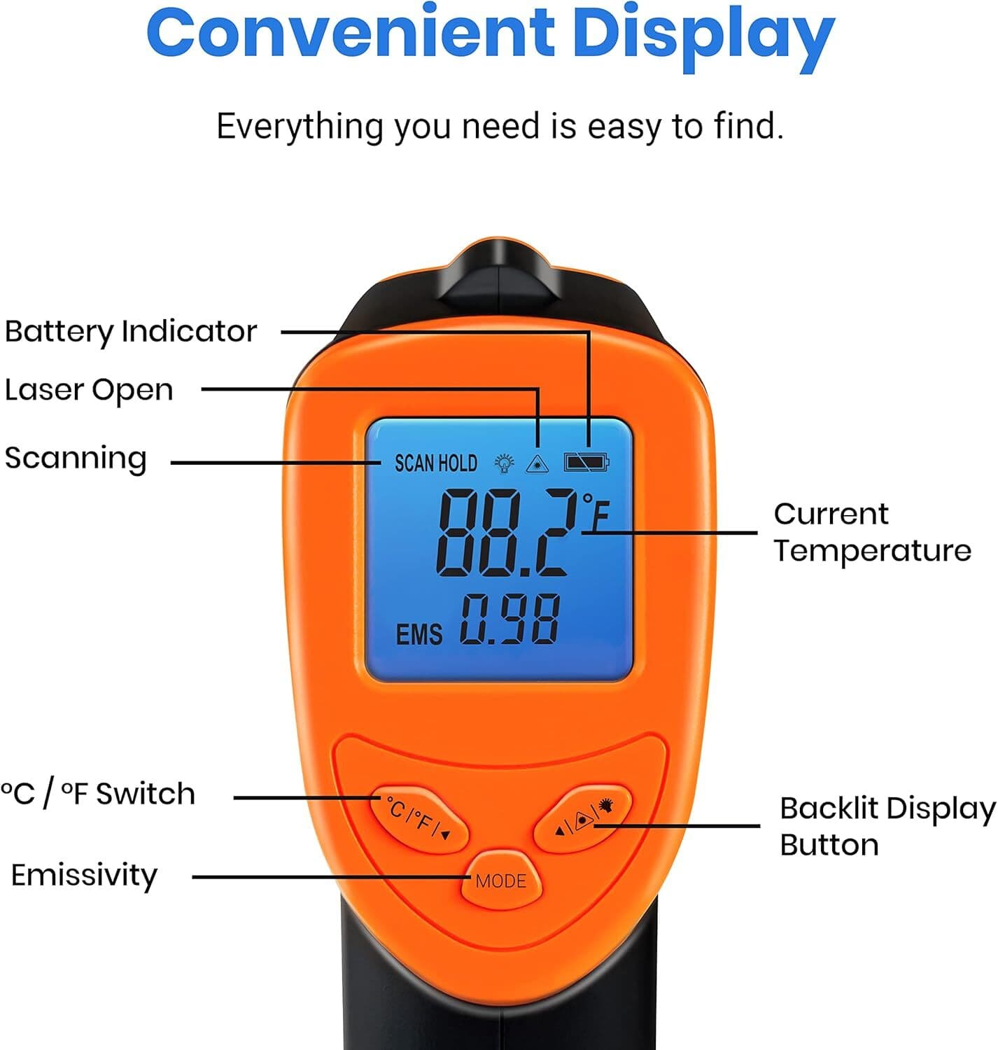 Infrared Laser Thermometer Gun No-Contact Digital Temperature Measurement Tester 6