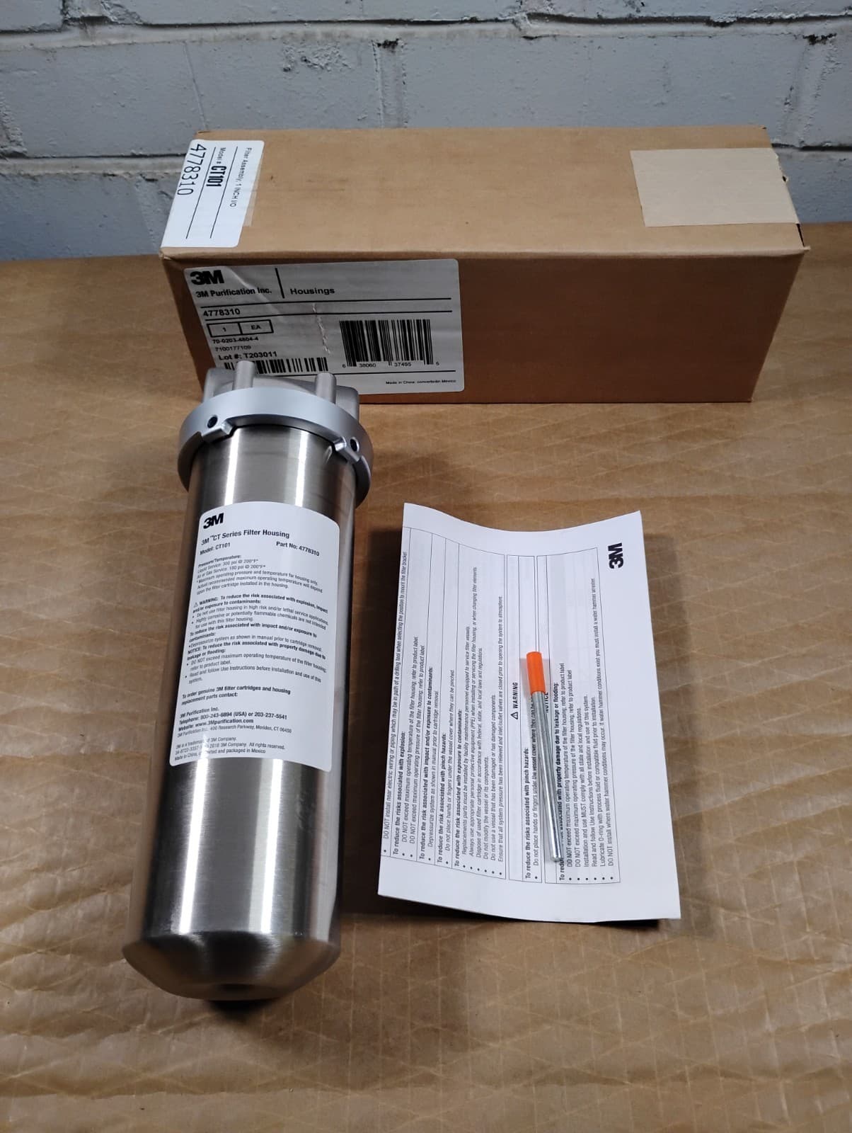 3m Stainless Steel 1" In/Out Filter Housing Assembly CT101