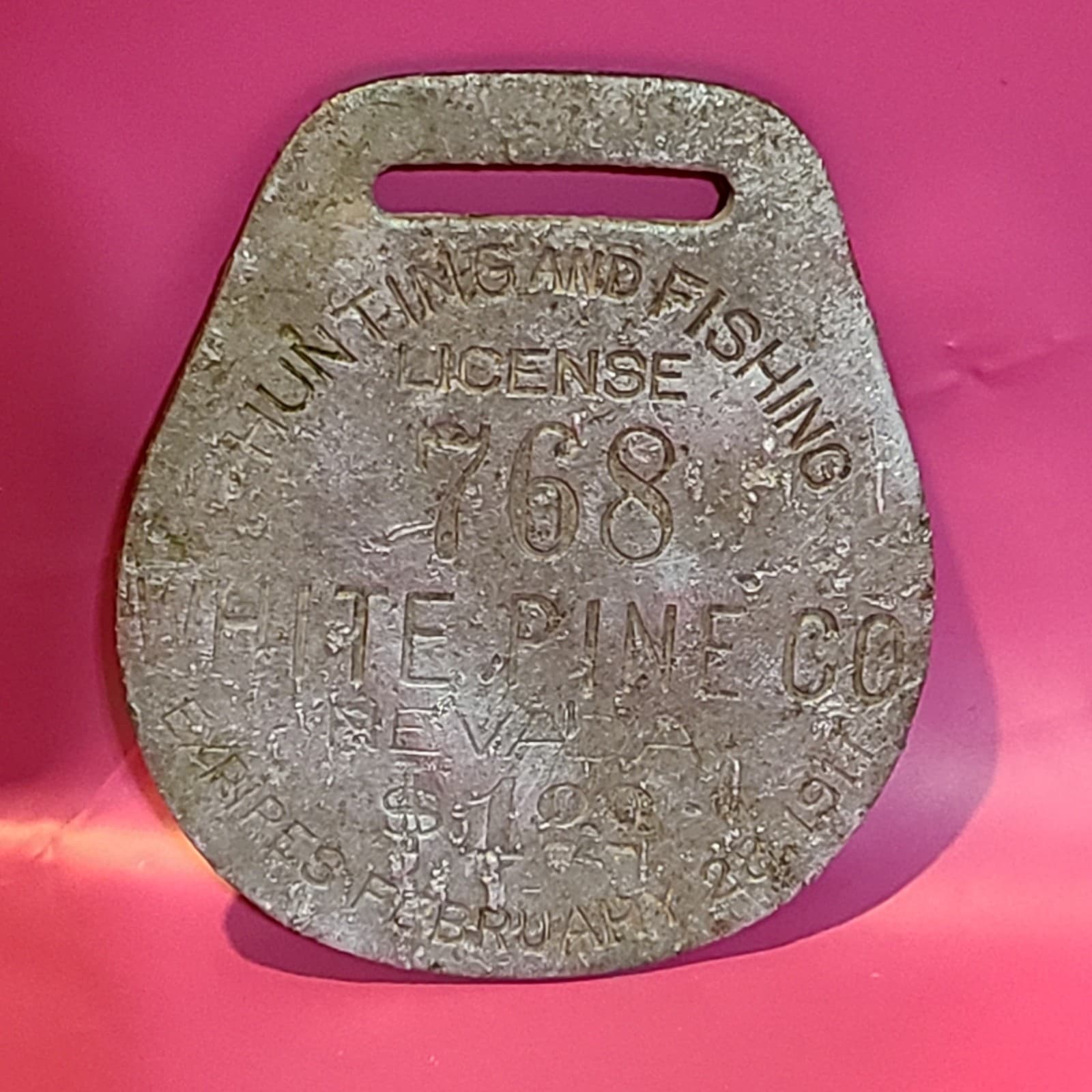 RARE 1911 White Pine County Nevada hunting fishing license $1.00 tag Token (1)