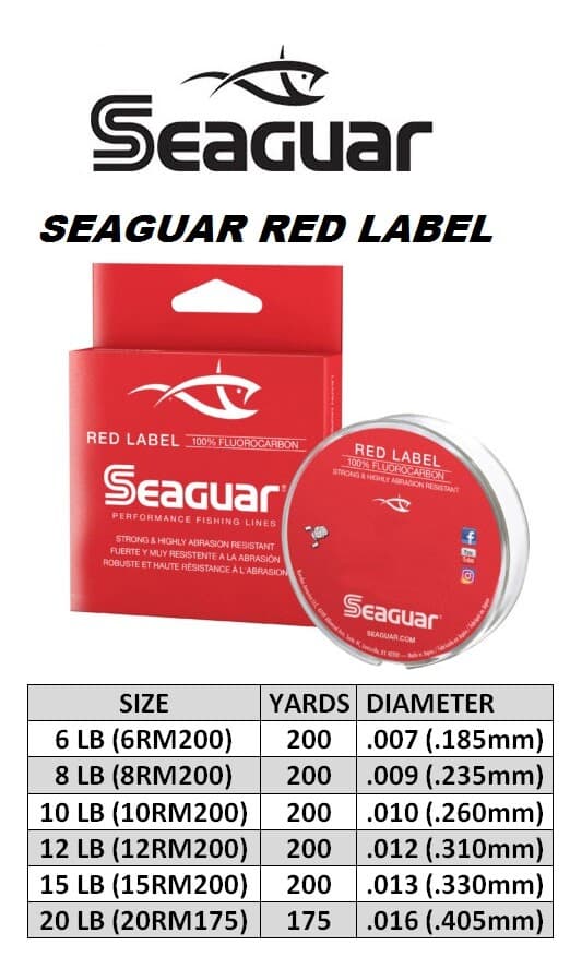 SEAGUAR RED LABEL 100% Fluorocarbon Fishing Line 200 YARDS SPOOLS PICK YOUR SIZE 2