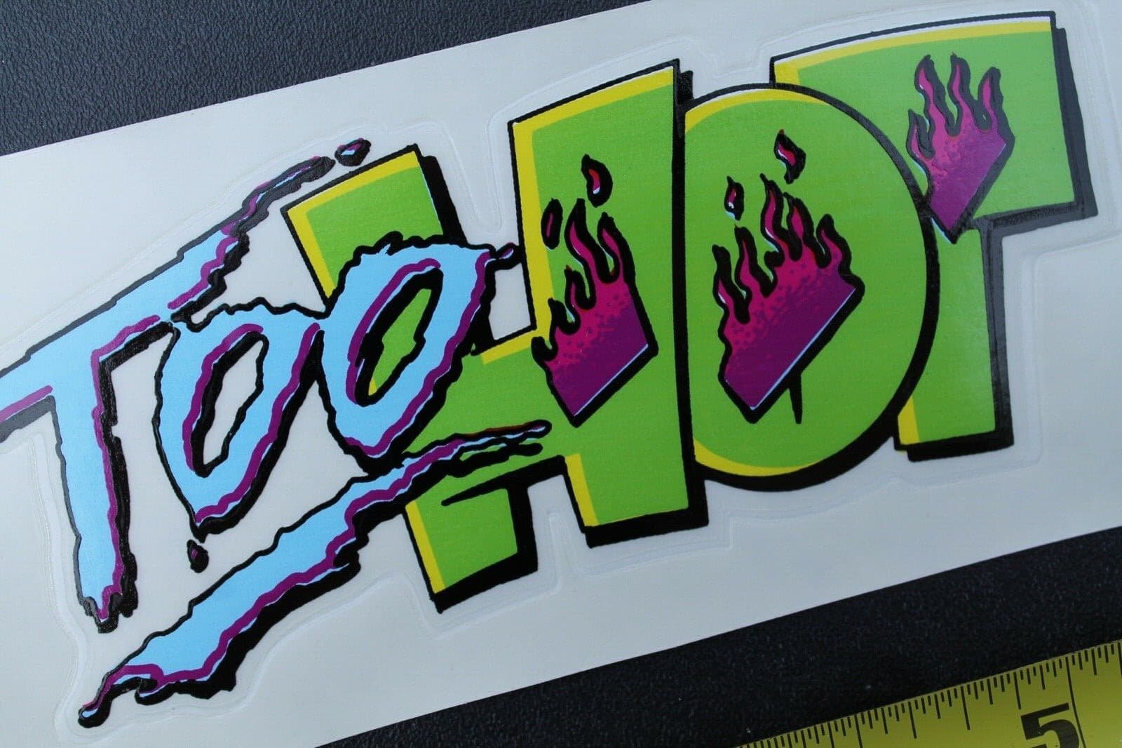 Too Hot Neon Blue Green Fire Retro 80's Style OG V30B Vintage Surfing STICKER 3